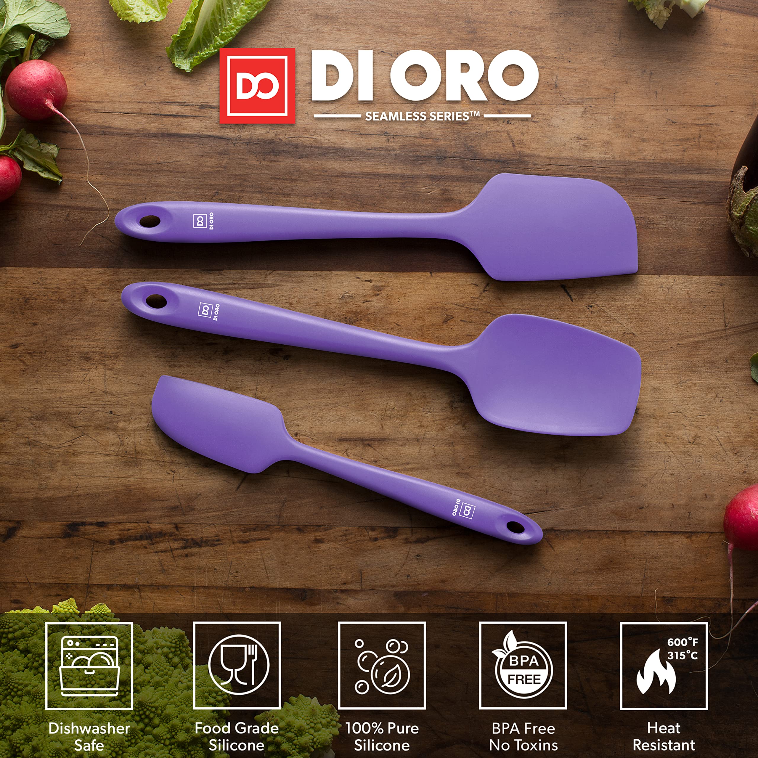 One-piece seamless design prevents food buildup on DI ORO spatulas.