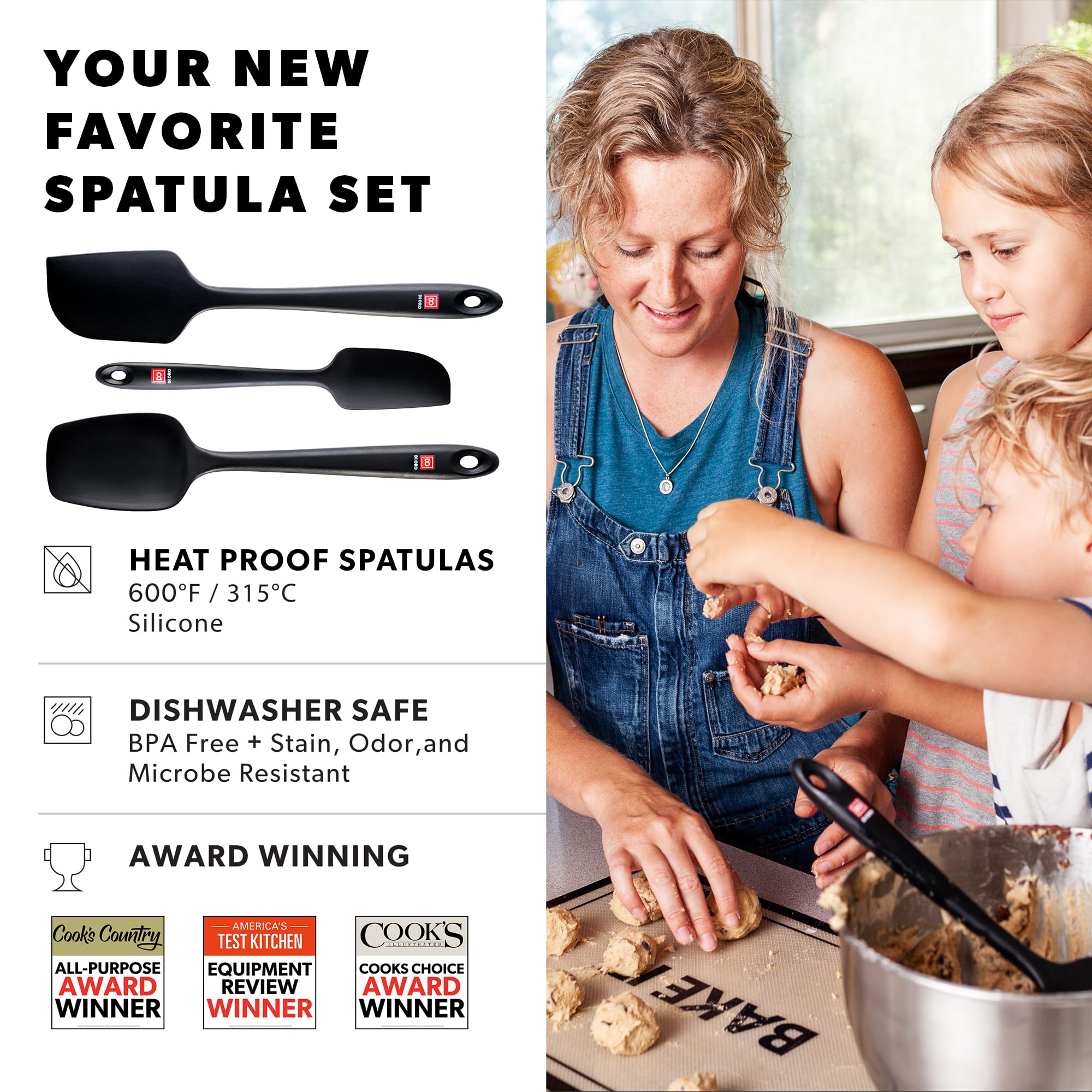 DI ORO Living seamless one-piece spatula for easy cleaning.