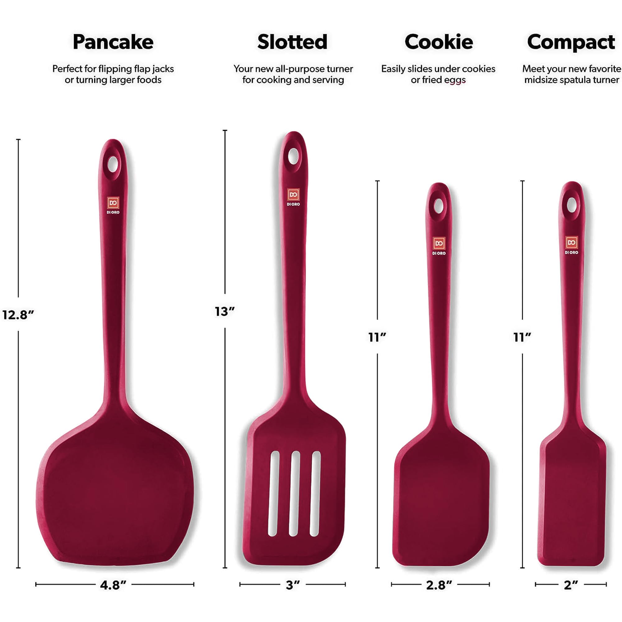 Di Oro Living Moda ergonomic handle spatula provides secure grip during sautéing