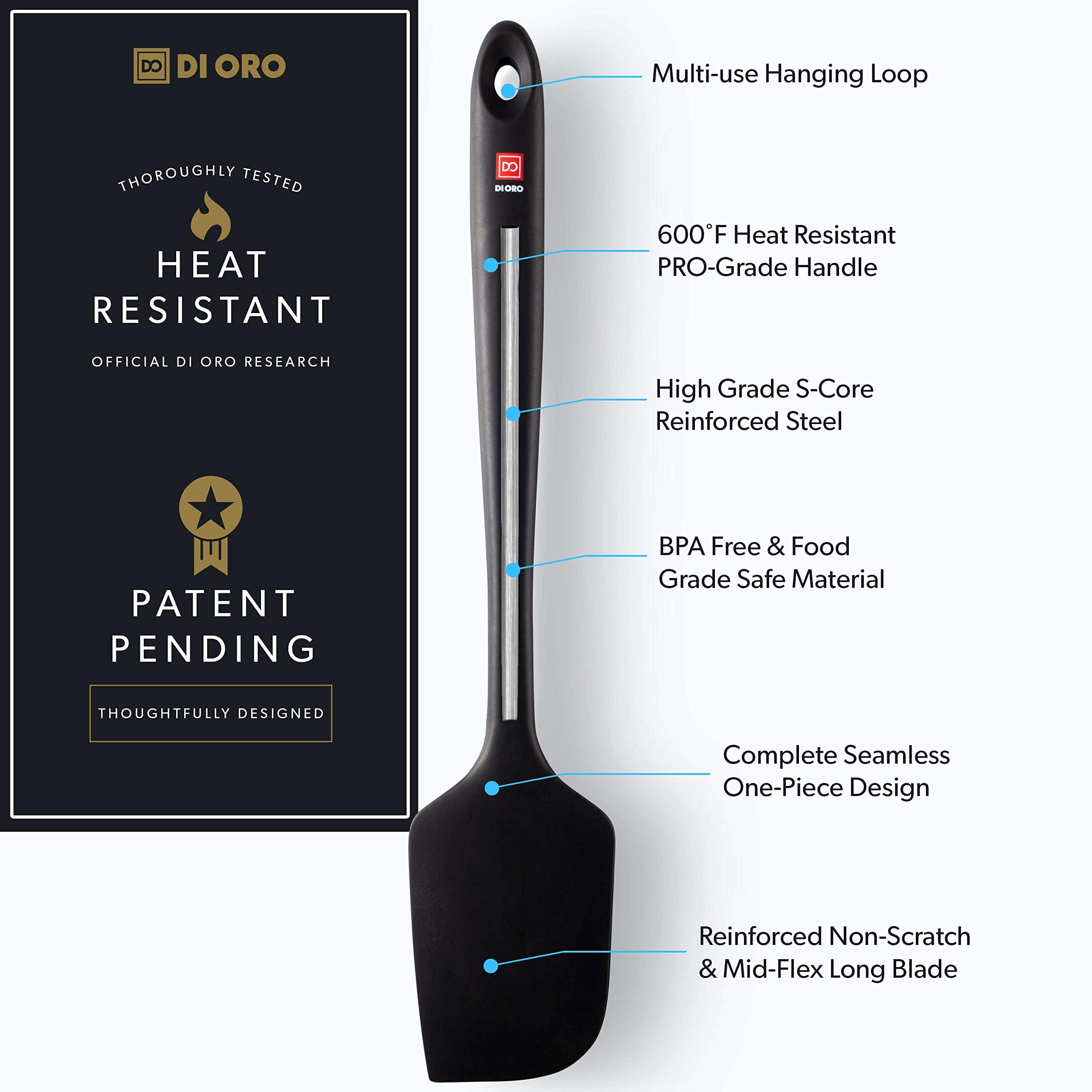 DI ORO Living Seamless Pro 14in spatula, reinforced core for strong, flexible performance.