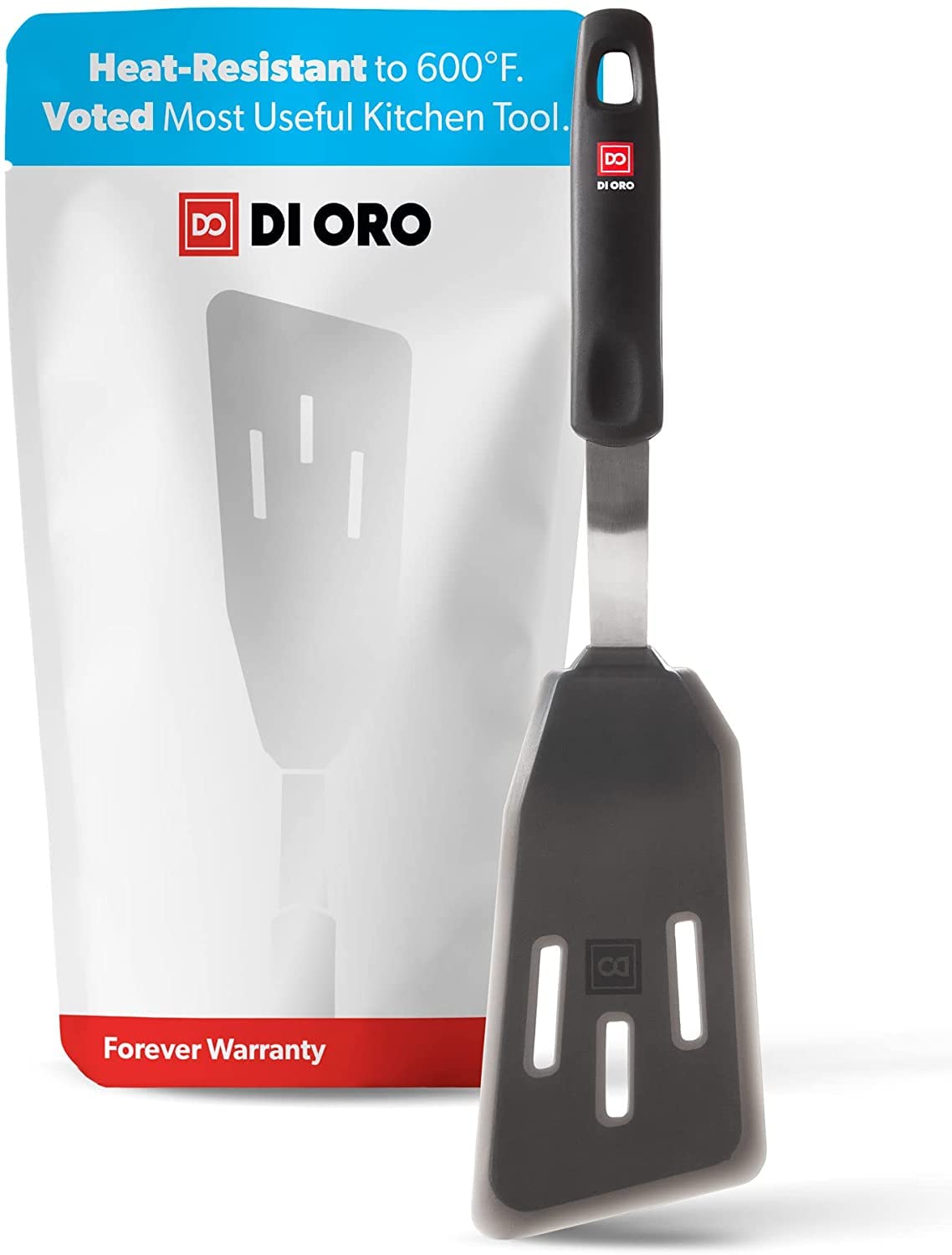DI ORO Living silicone fish spatula with 600°F handle for high-heat cooking