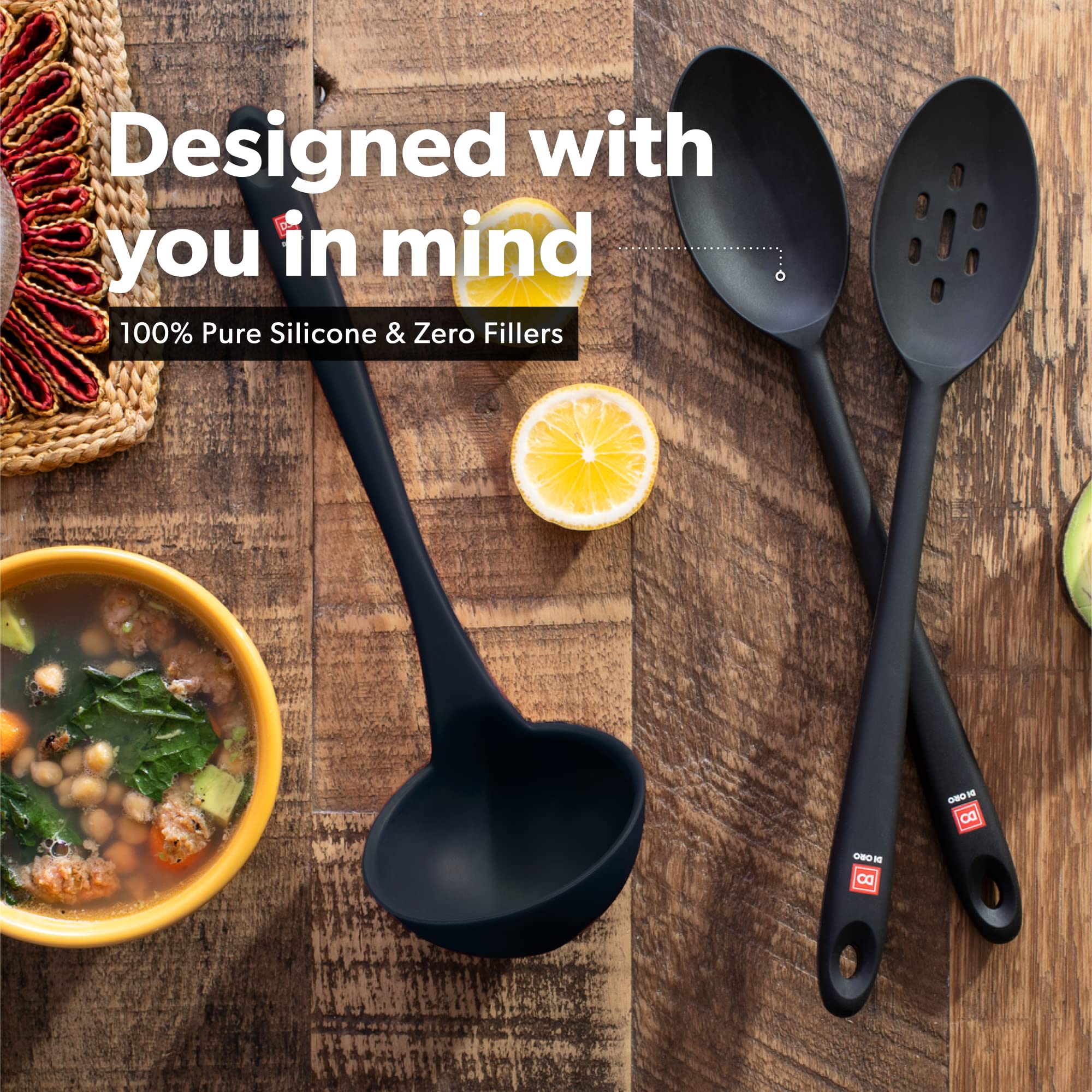 DI ORO Living silicone ladle serving with angled tip for easy pouring