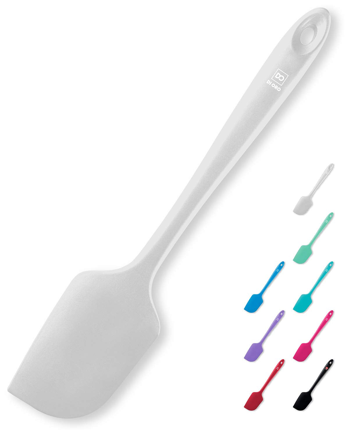 DI ORO Living silicone spatula with 600°F heat resistance for durable baking and scraping.