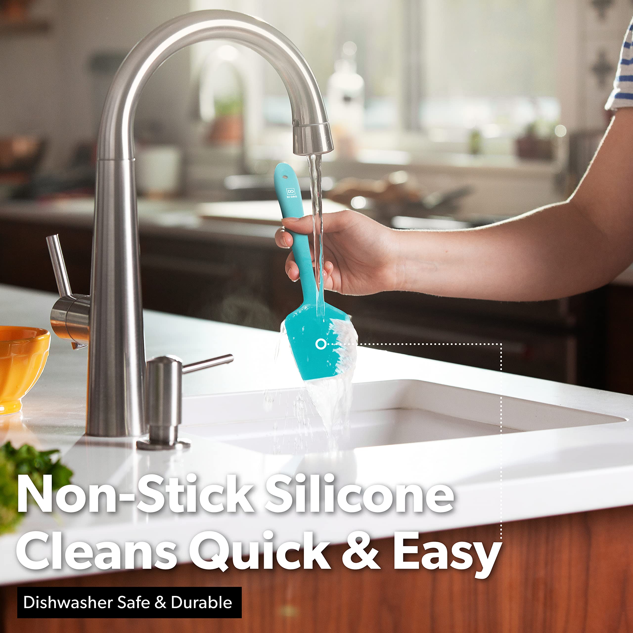 DI ORO Living dishwasher-safe spatula ensures quick, hassle-free cleanup.