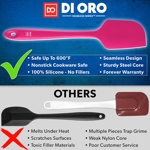 Di ORO Living silicone spatula flat head magenta close-up, ideal for precise scraping.