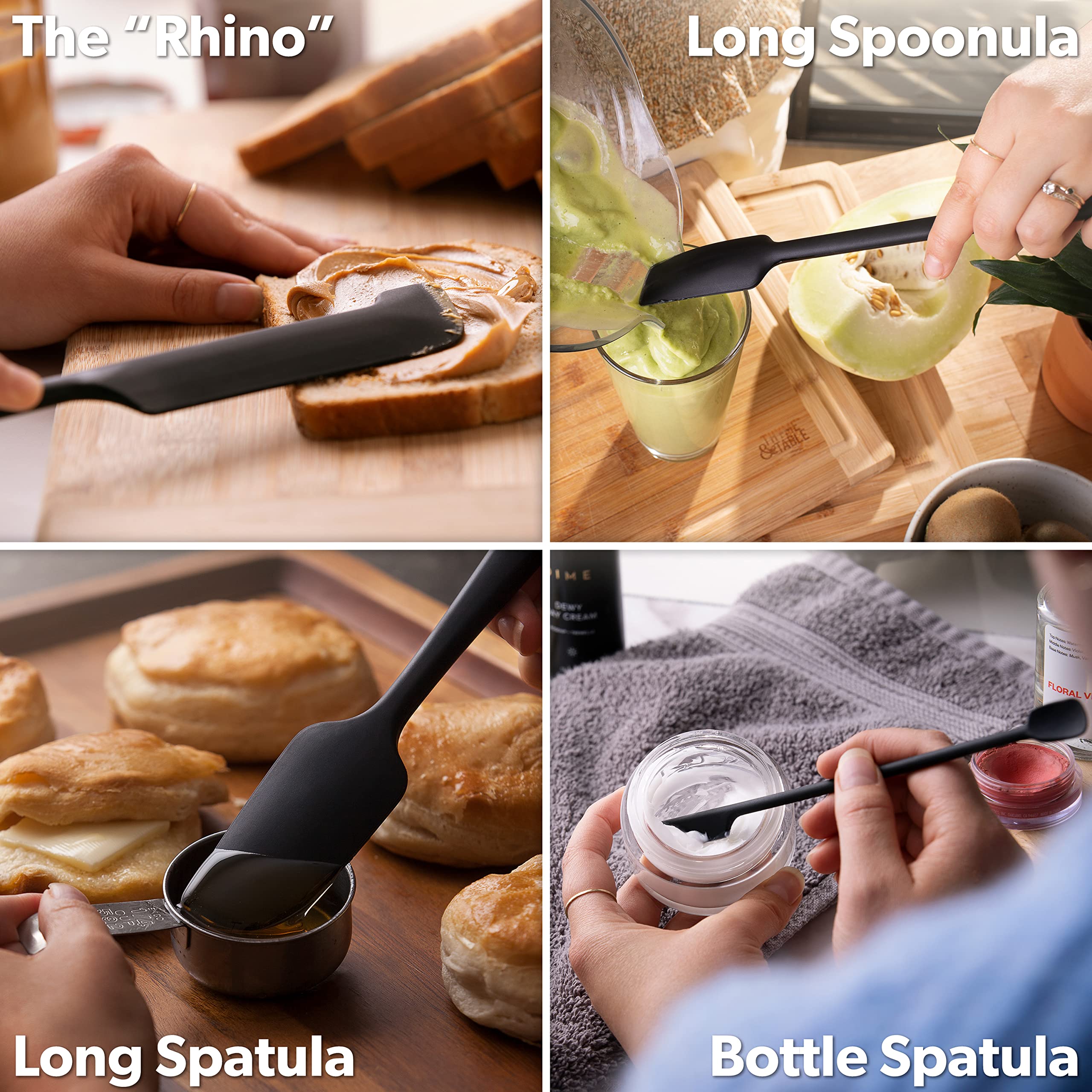 Di Oro Living silicone spatula scraping a jar to the last drop.