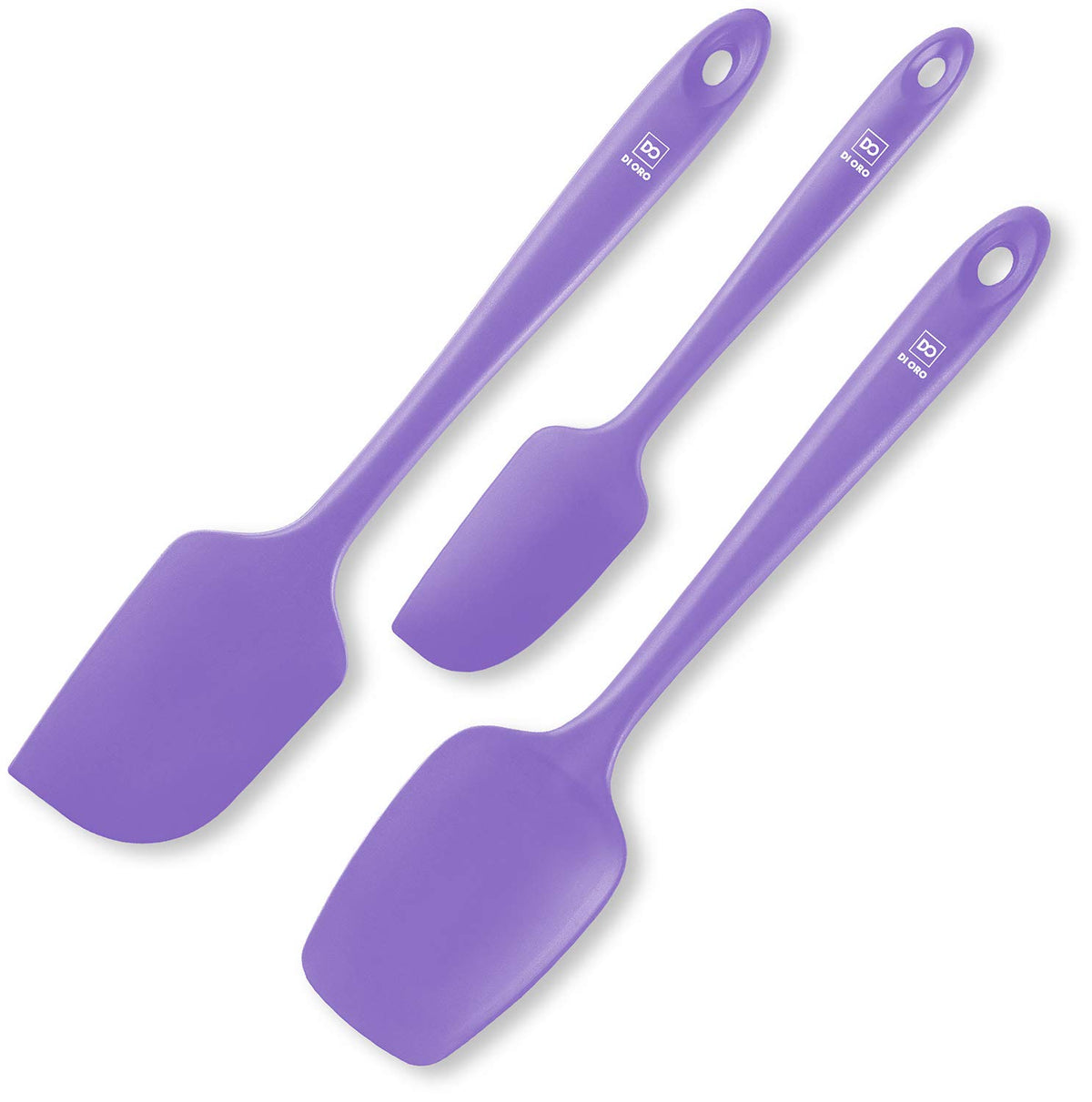 DI ORO Living silicone spatula set 3pc lavender front view, ideal for nonstick cookware.