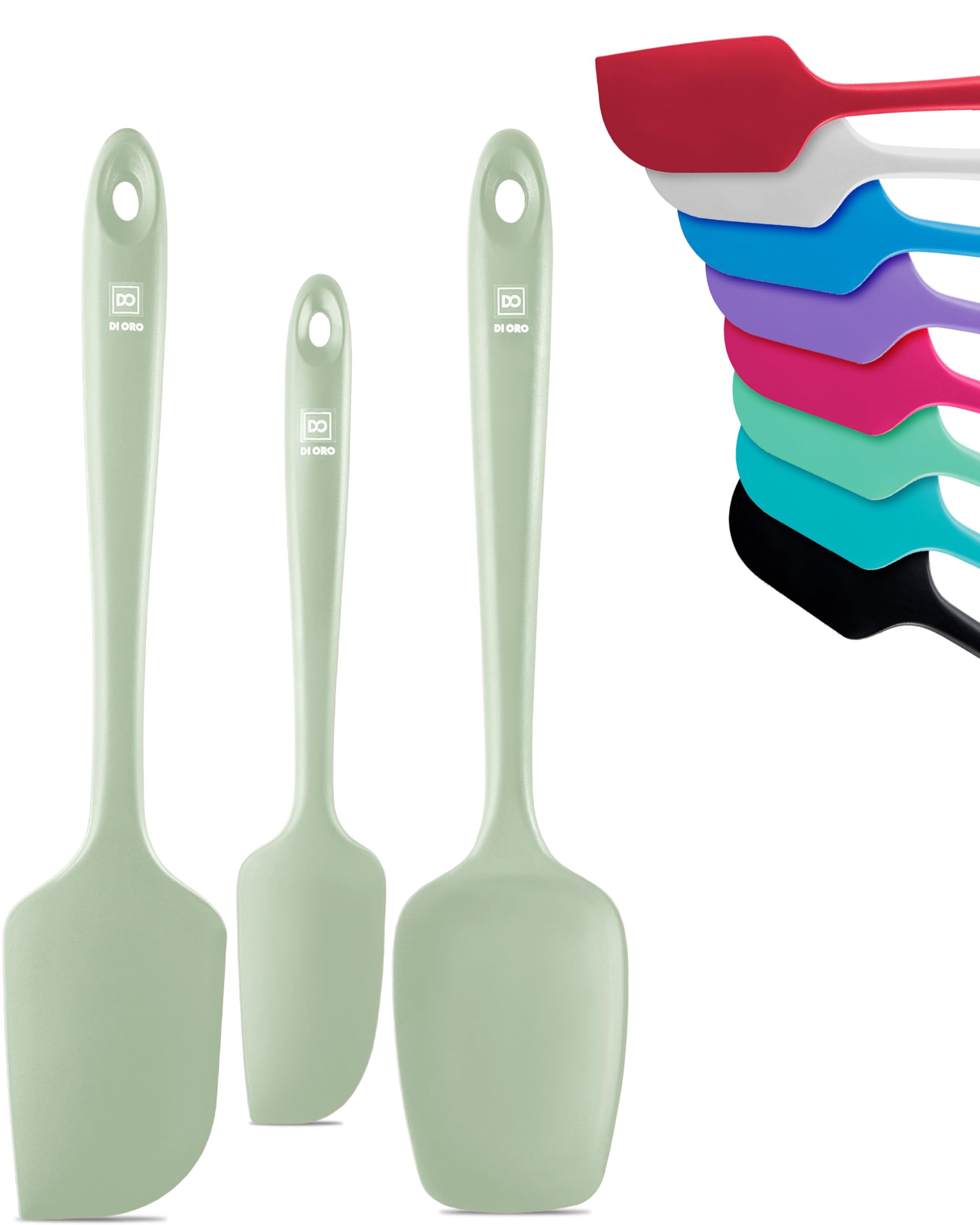 DI ORO Living silicone spatula set 3pc sage, front view, heat-safe for nonstick cookware.