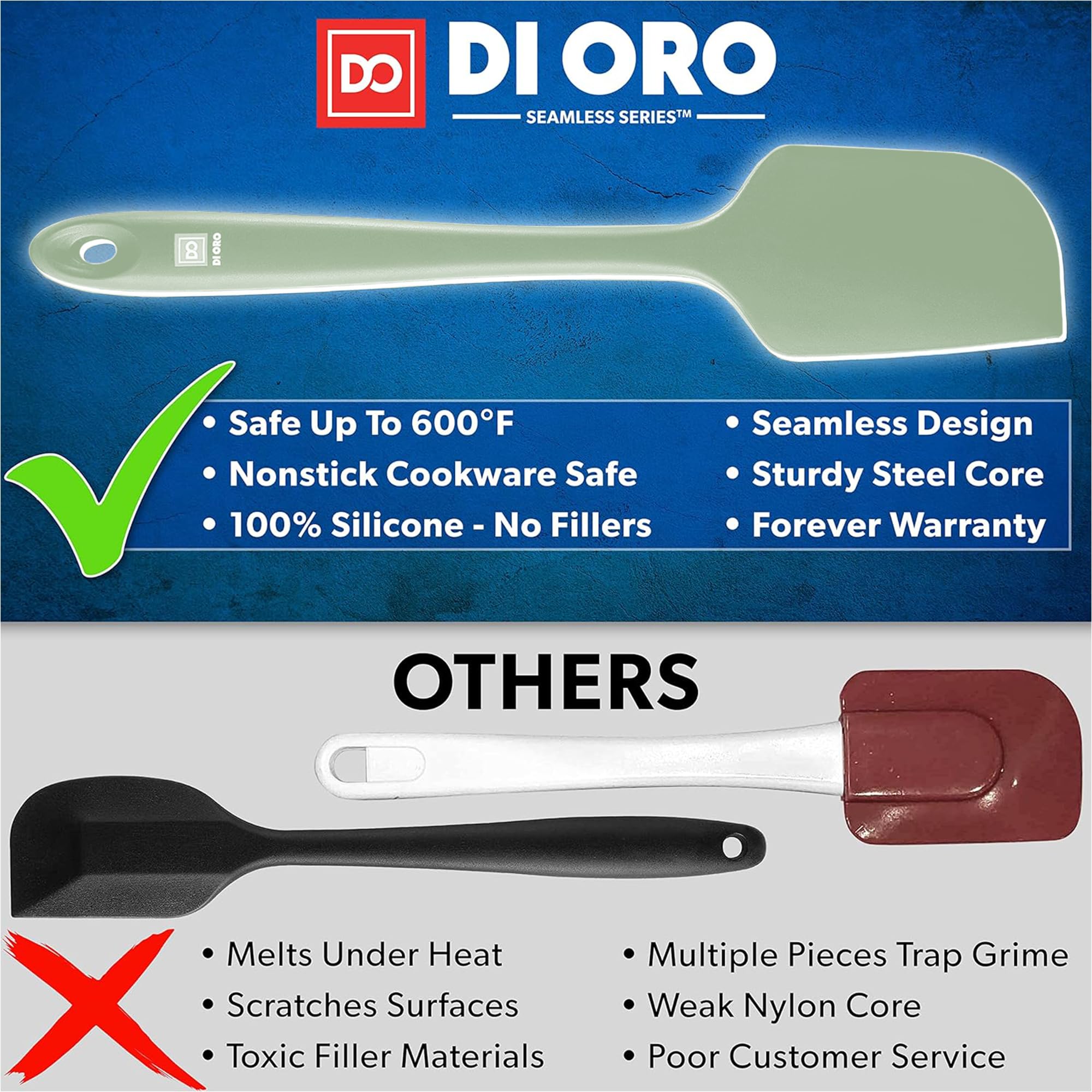 DI ORO Living spatula handles detail, ergonomic grip for comfortable cooking sessions.