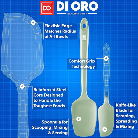 DI ORO Living silicone spatulas in use, flexible scraping without scratching pans.