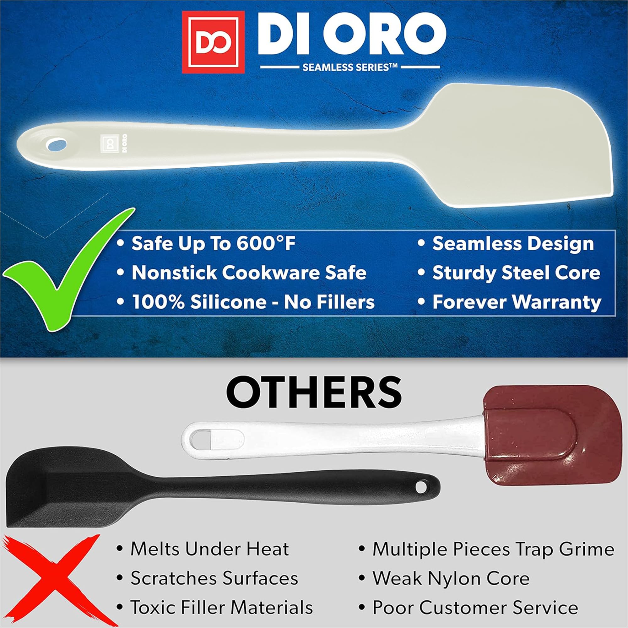 Di Oro Living silicone spatula set pastel 2; one-piece seamless design for easy cleaning