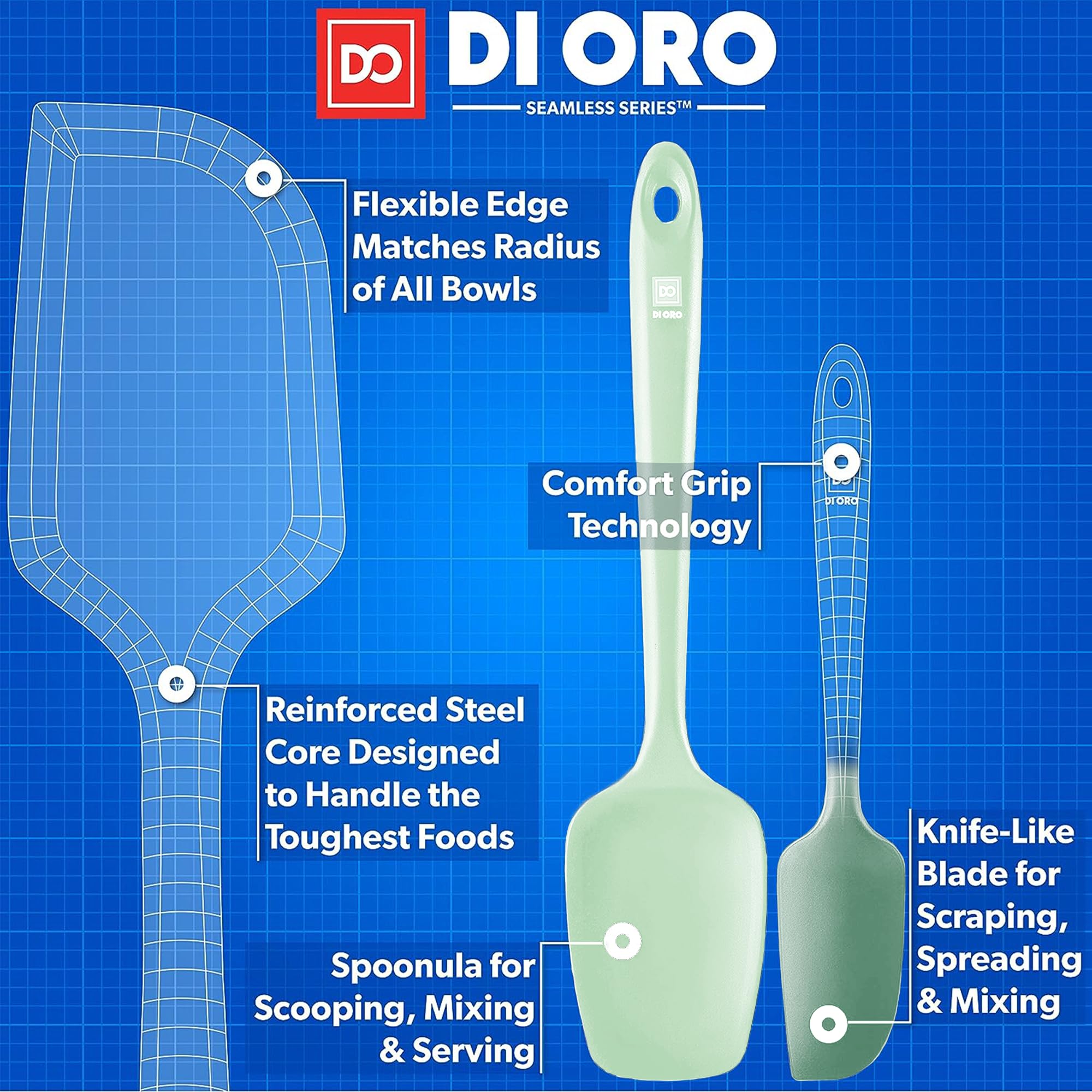 Di Oro Living silicone spatula set pastel 3; nonstick cookware safe, prevents scratches