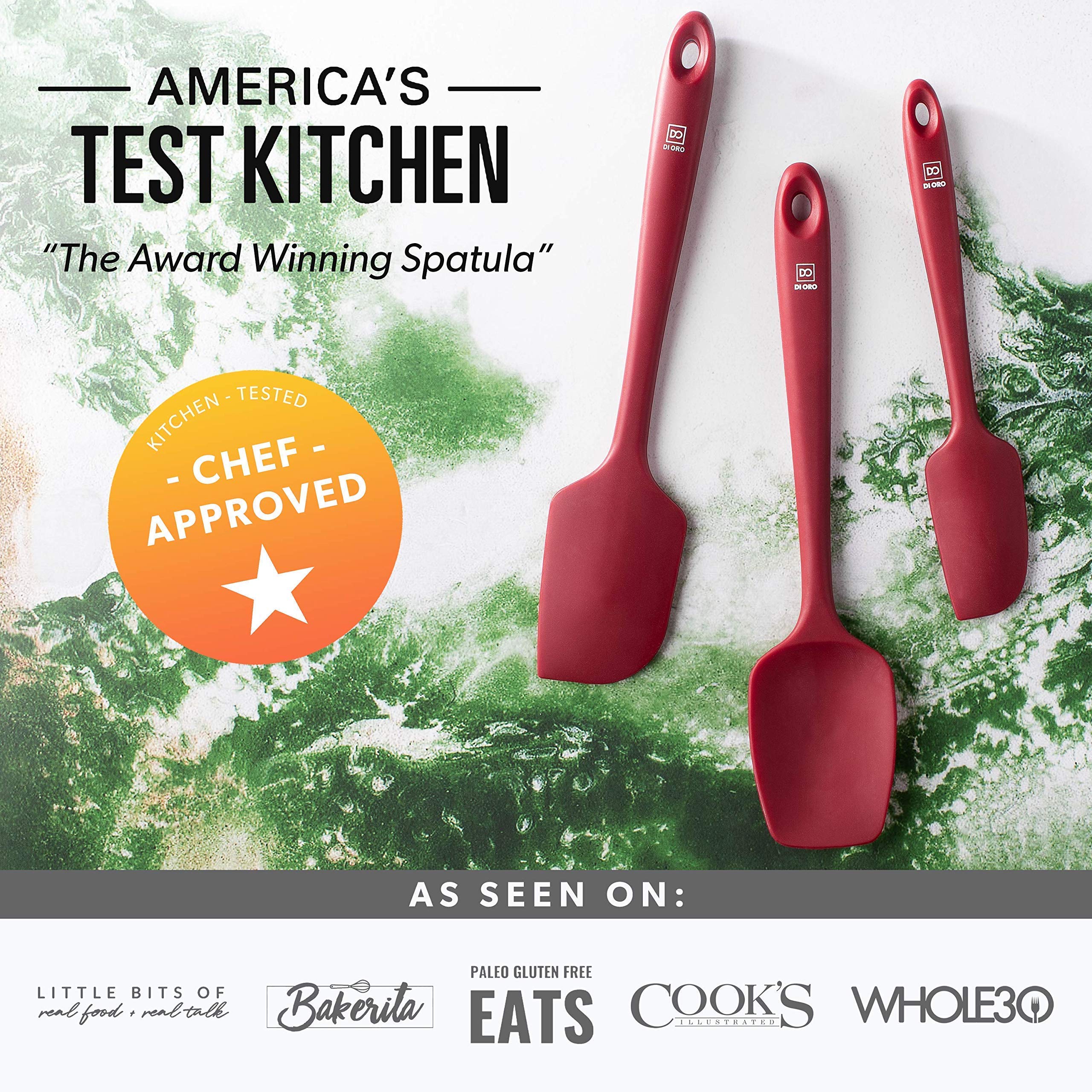 Bright red color adds a cheerful touch to busy kitchens