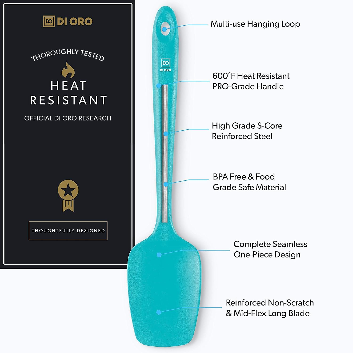 Di Oro Living spoonula with ergonomic handle, ideal for comfortable stirring and scraping.