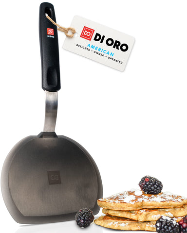 DI ORO Living silicone turner with 600°F resistance for dependable pancake flips.