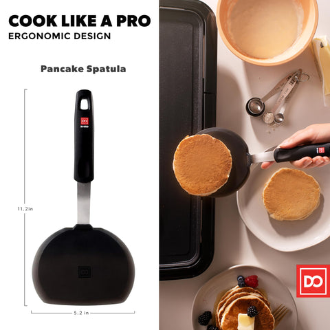 DI ORO Living silicone turner has a thin edge that slides under food easily.