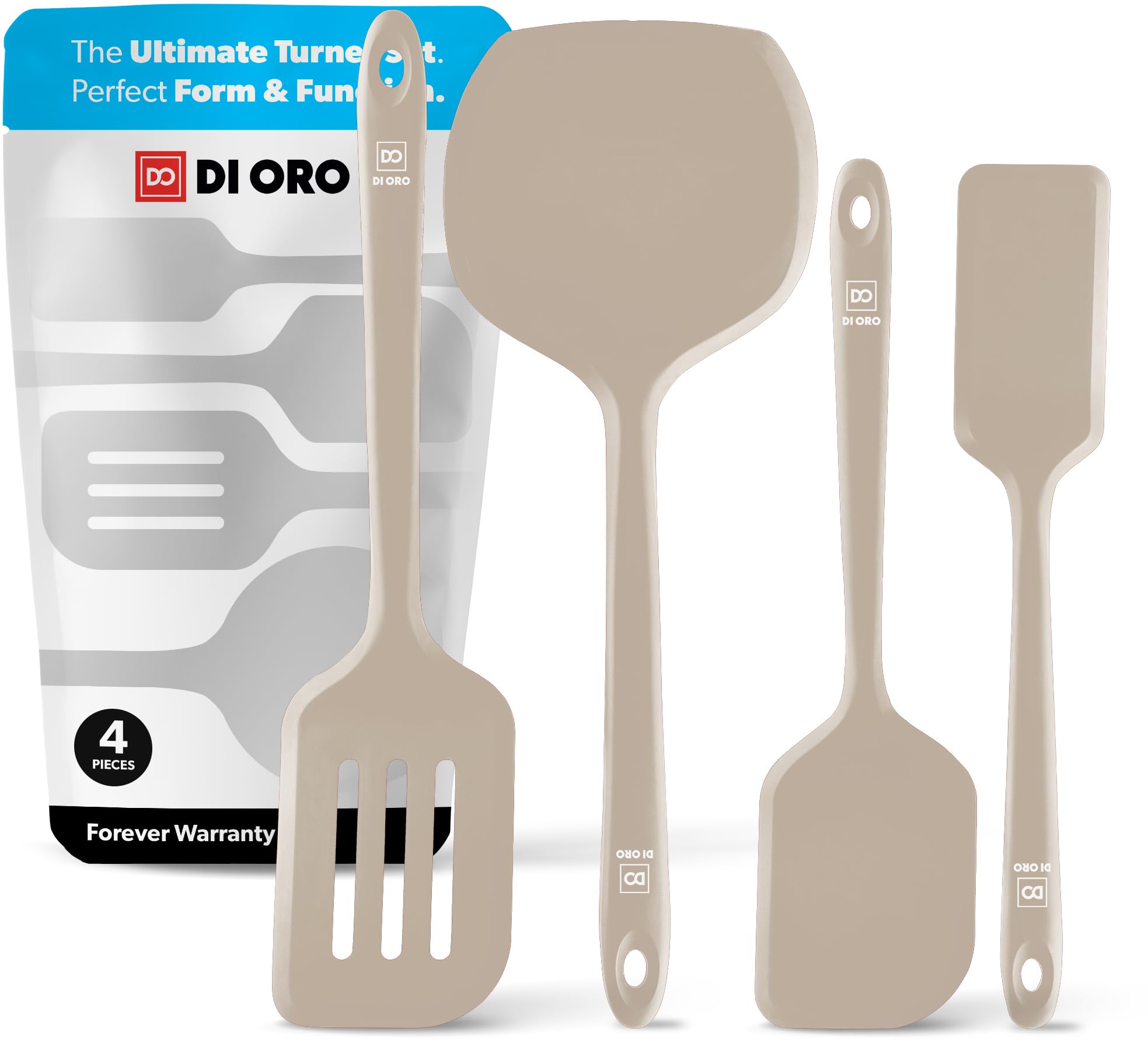 DI ORO Living silicone turner set in clay color for versatile flipping.