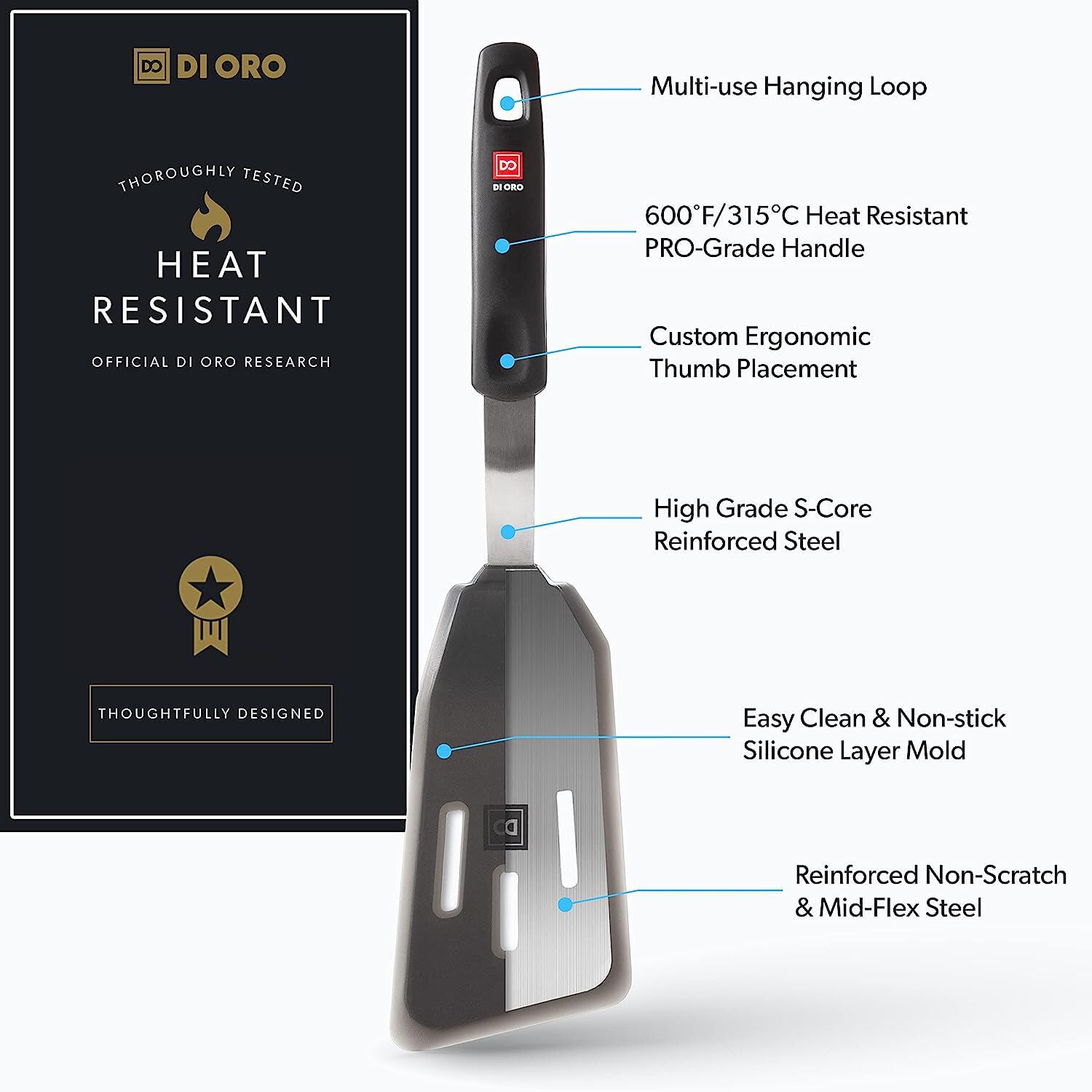 DI ORO Living slotted angled fish spatula designed for nonstick pans