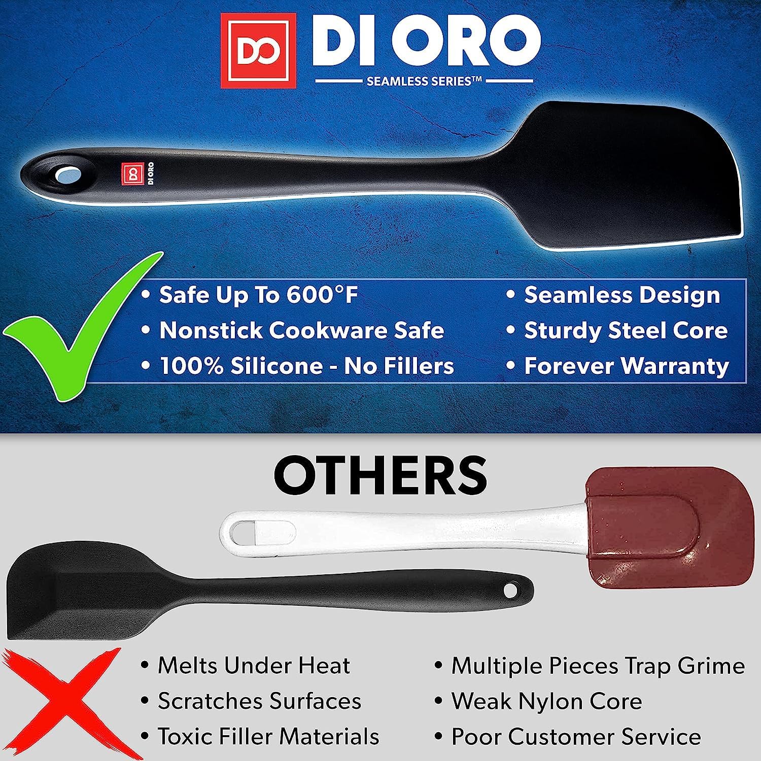 DI ORO silicone spatula scraper scraping a bowl for batter.