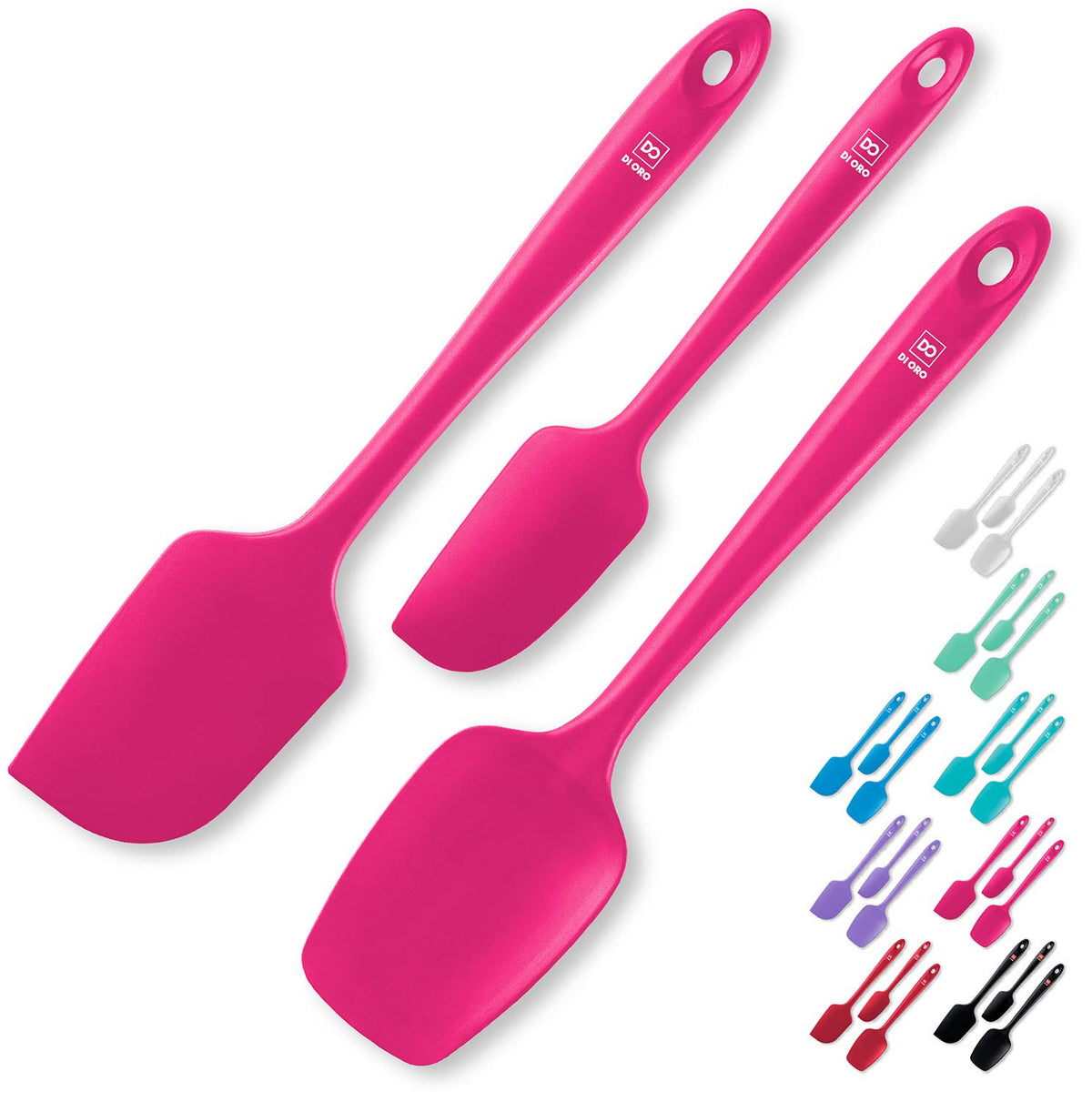 Di ORO Living silicone spatula set in magenta, top view, safe for nonstick cookware.