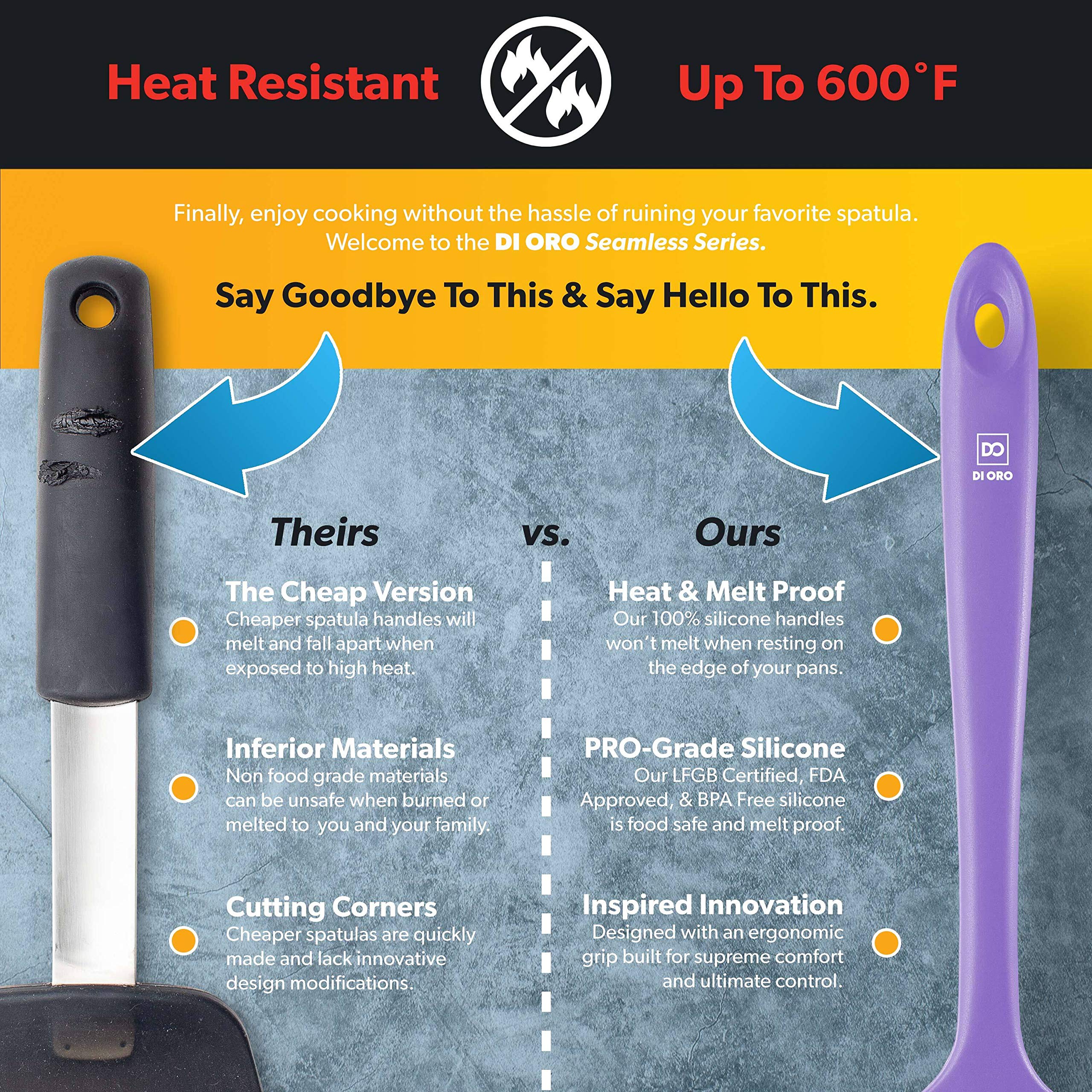 DI ORO Living spoonula dishwasher-safe design simplifies cleanup after cooking.
