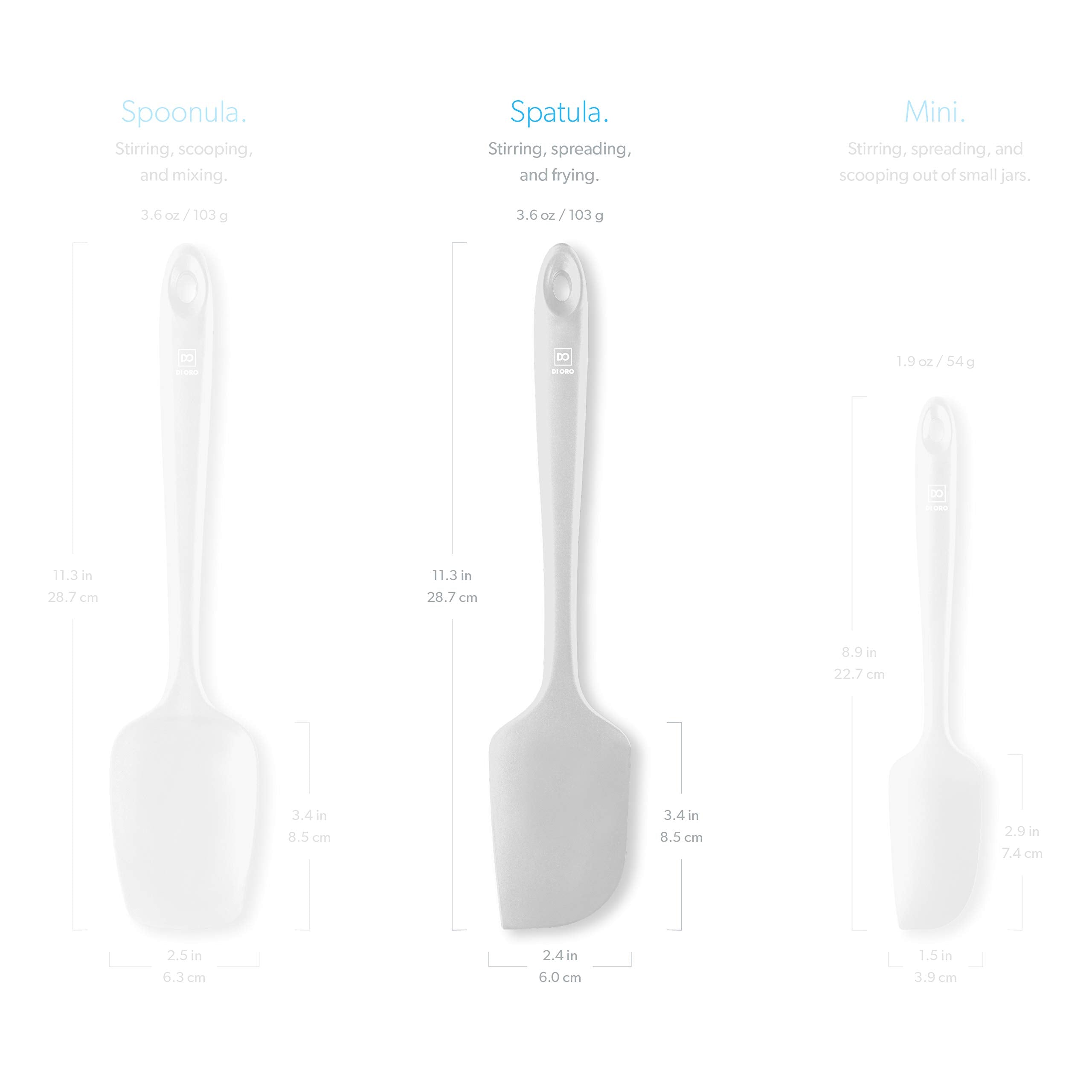 DI ORO Living spatula with reinforced stainless steel core for extra durability.