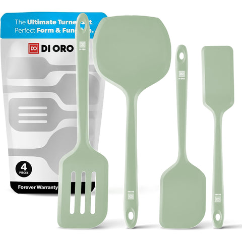 DI ORO Seamless Moda spatula set in sage, gentle on nonstick pans.