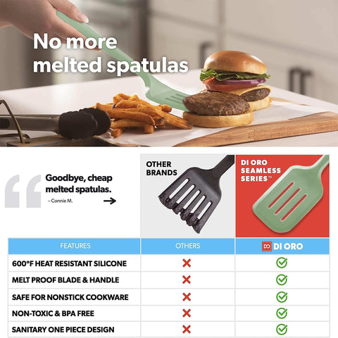 DI ORO sage spatula flipping pancakes without scratching pans.