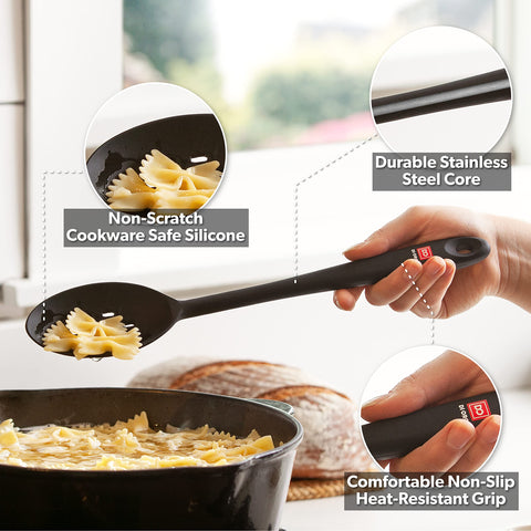 DI ORO seamless solid spoon ready for everyday cooking tasks.