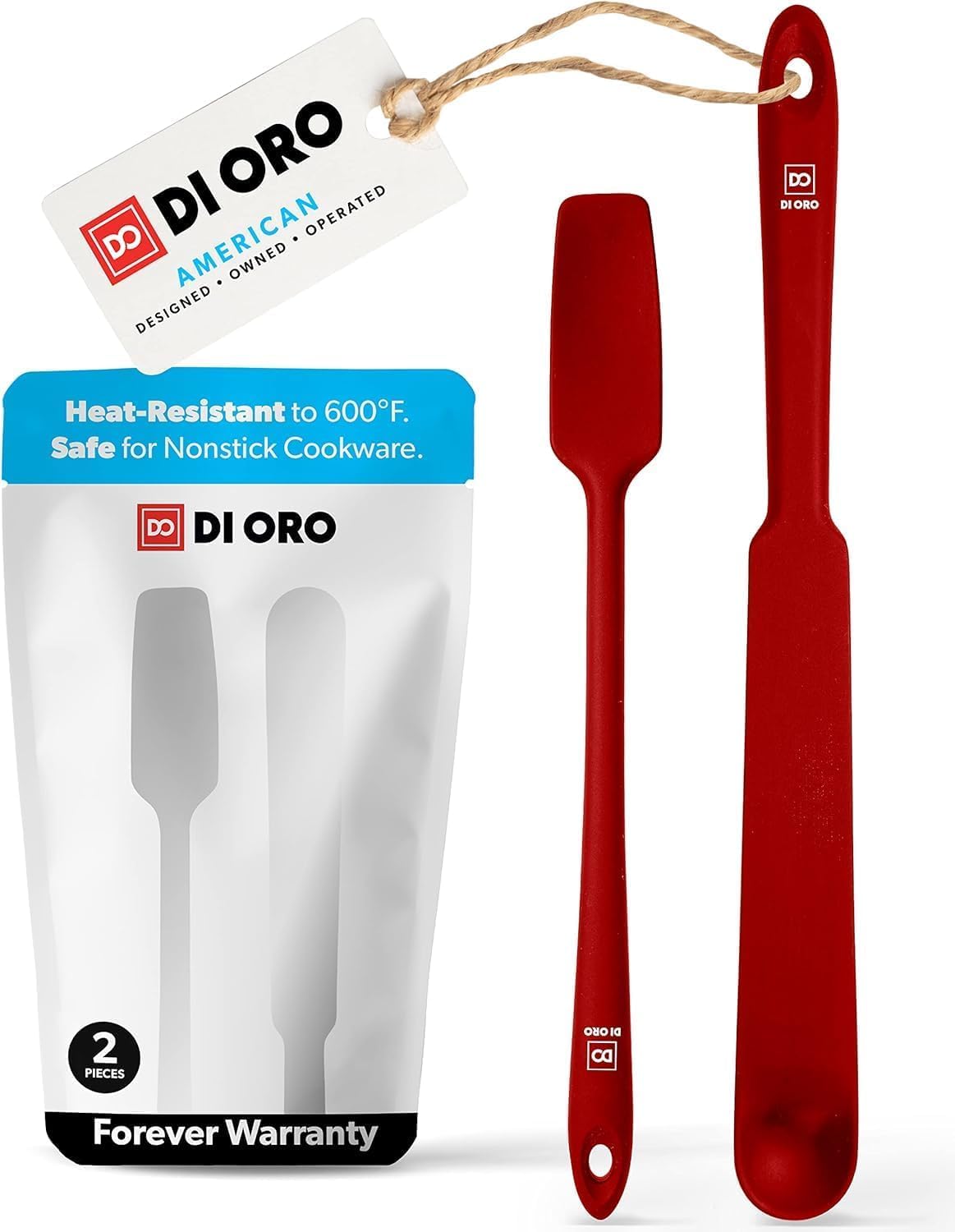 DI ORO silicone spatulas in red, front view, perfect for scraping jars to the last drop