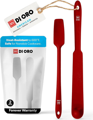 DI ORO silicone spatulas in red, front view, perfect for scraping jars to the last drop