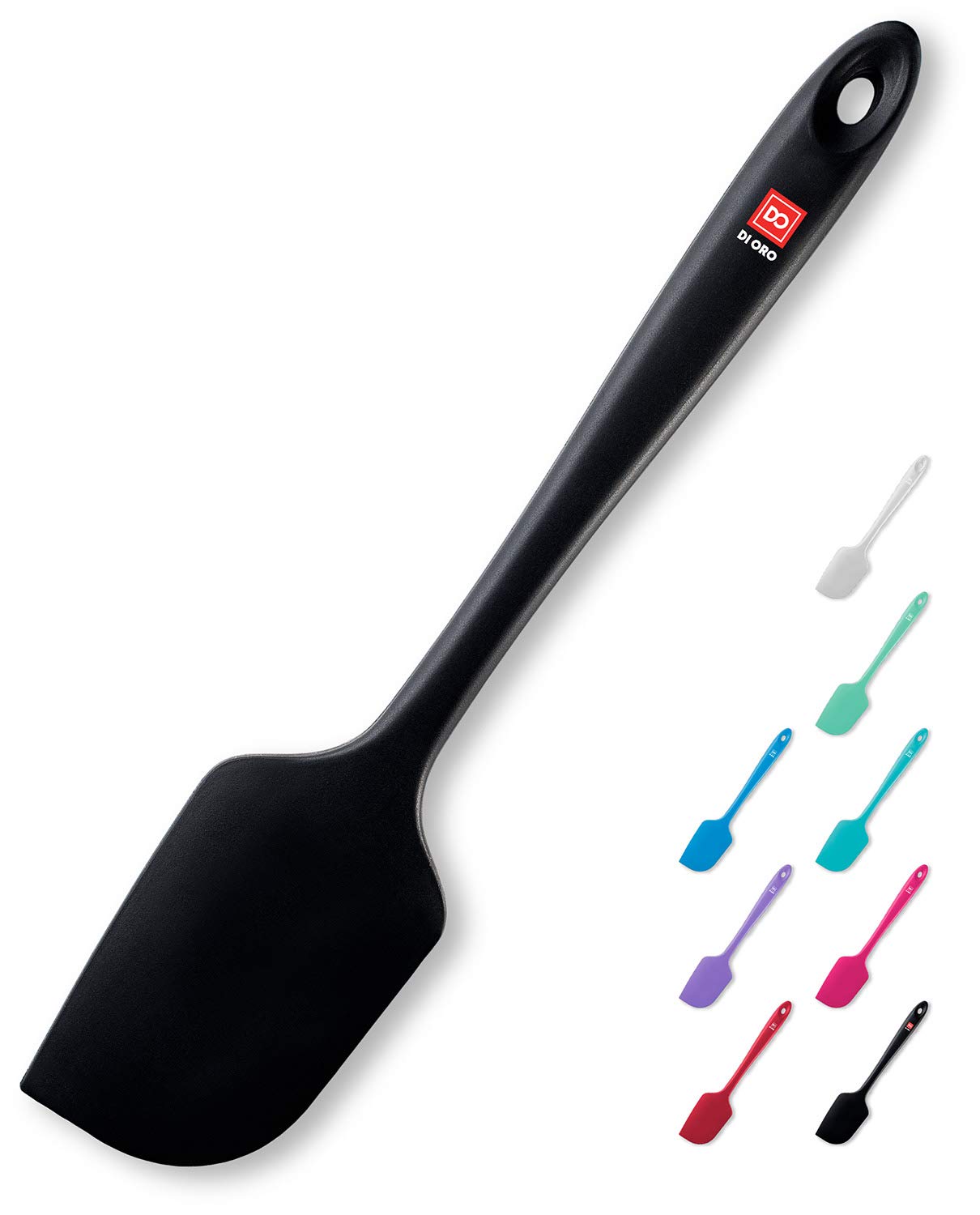DI ORO silicone spatula demonstrates 600°F heat resistance for high-heat cooking