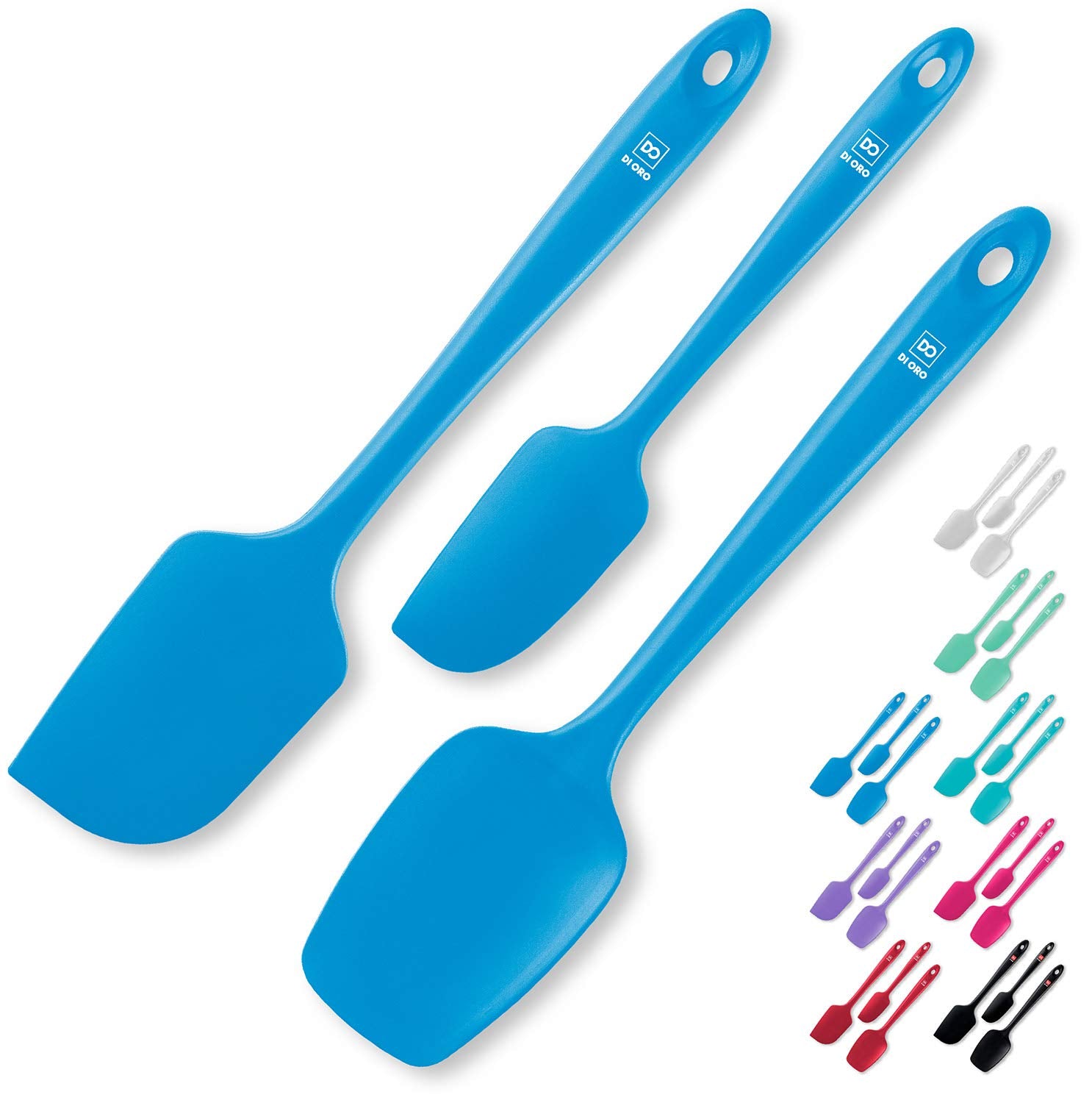 DI ORO silicone spatula set shown for easy bowl scraping with seamless one-piece design