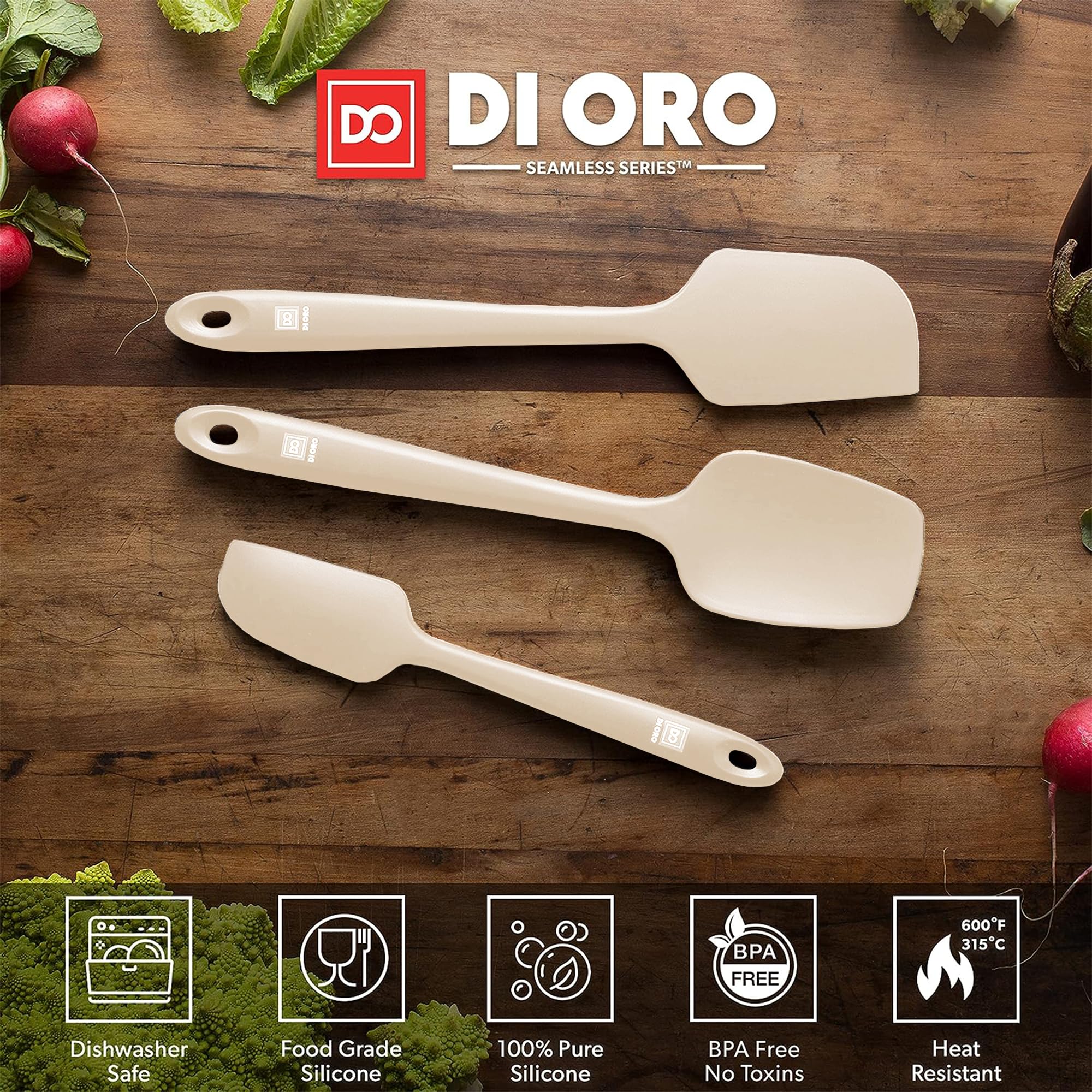 DI ORO silicone spatula set is dishwasher safe for quick cleanup.