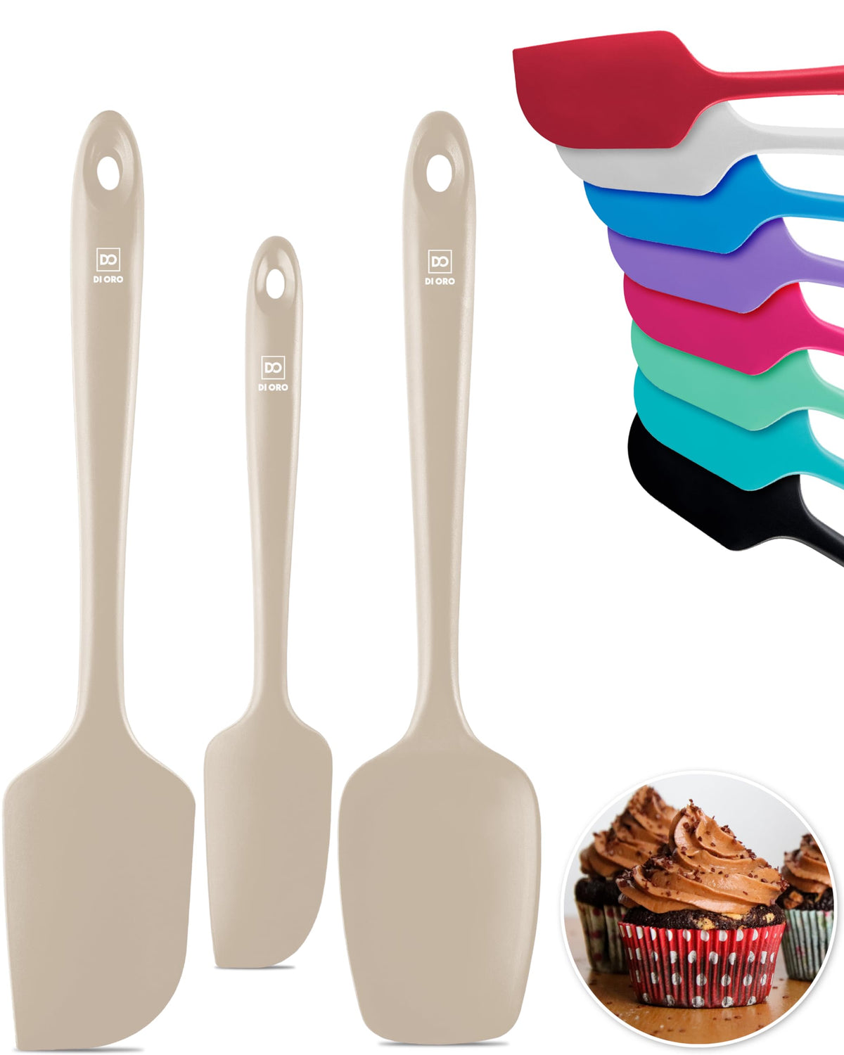 DI ORO silicone spatula set heat resistant up to 600 degrees Fahrenheit for safe stirring.