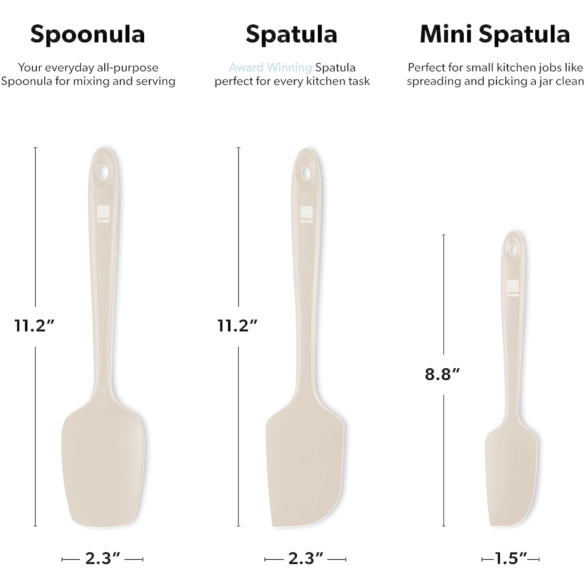 DI ORO nonstick-safe spatulas protect cookware while scraping delicate batters.