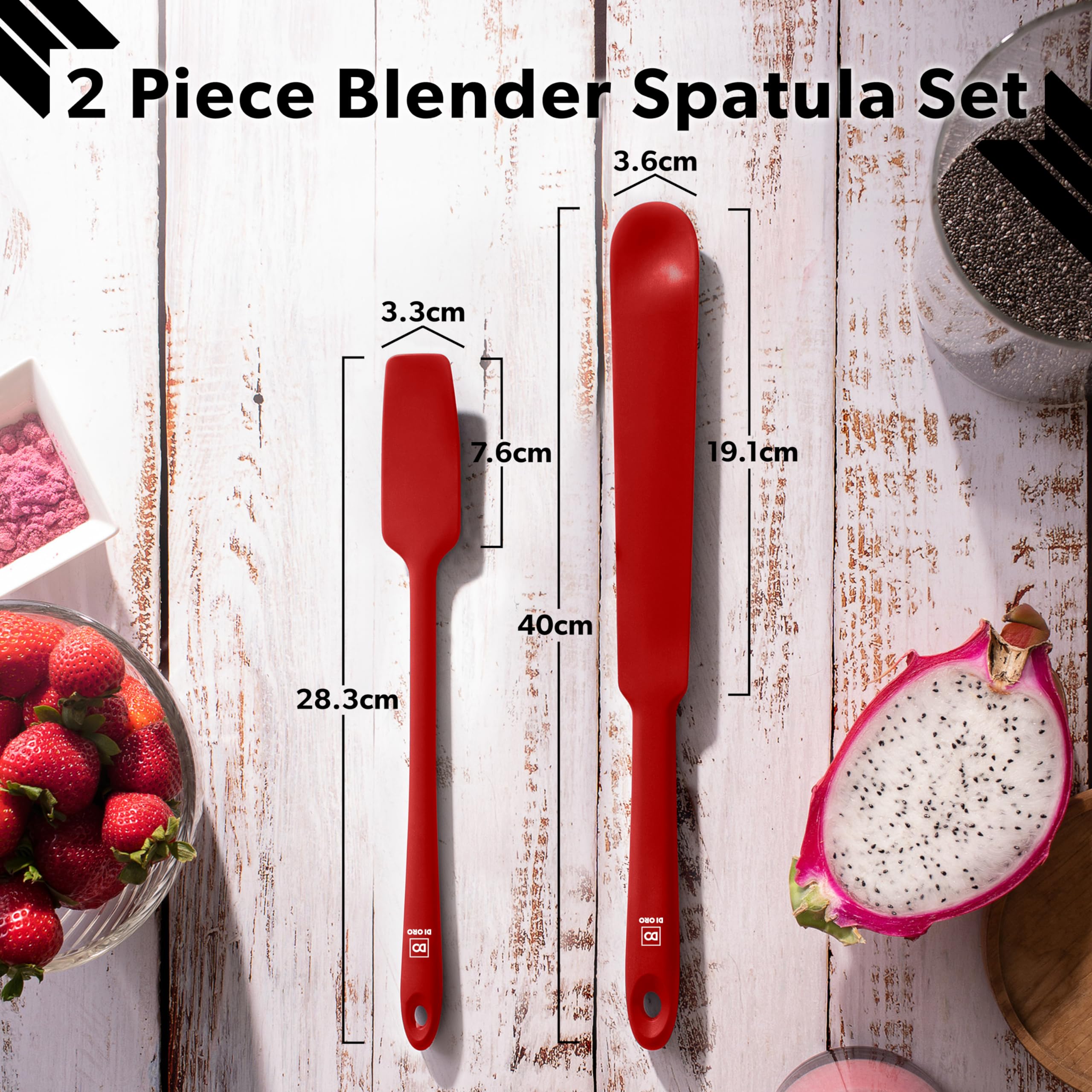 DI ORO silicone spatulas in red, reach difficult spots in jars