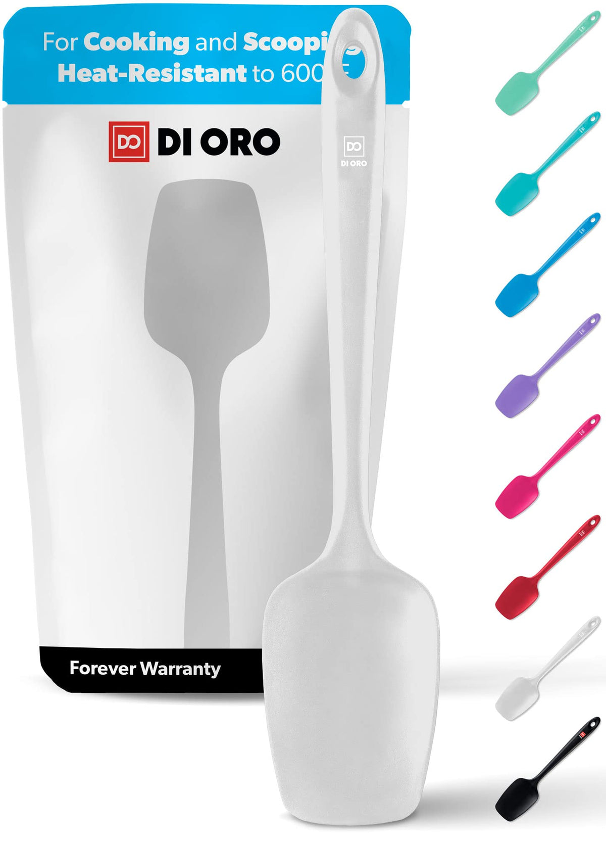 DI ORO silicone spoon spatula stone-handle closeup, illustrating an ergonomic grip and durability.
