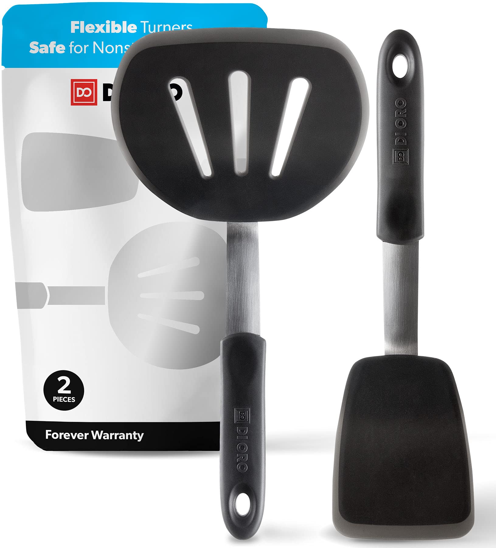 DI ORO silicone round spatula for pancakes and omelets on nonstick cookware.