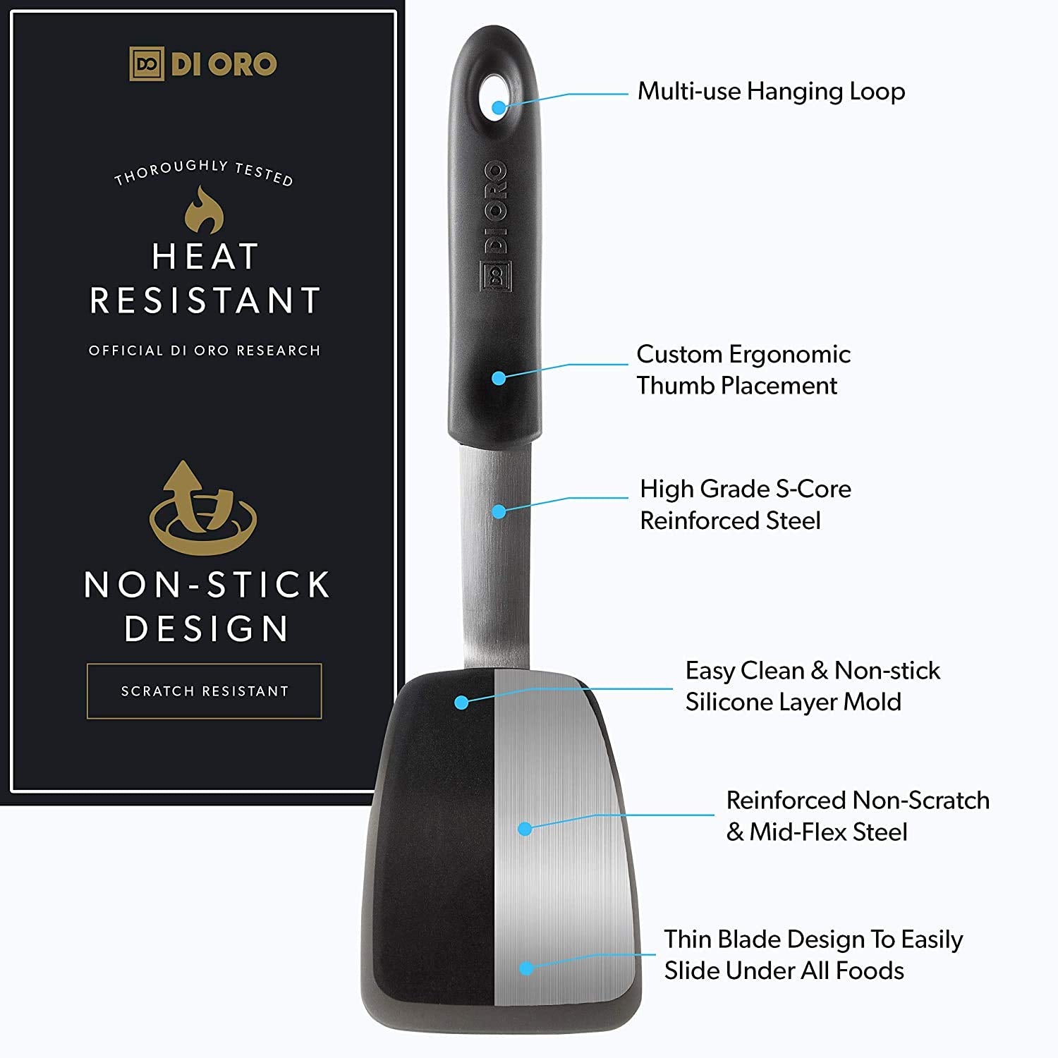 DI ORO silicone standard spatula, ideal for versatile flipping and turning.