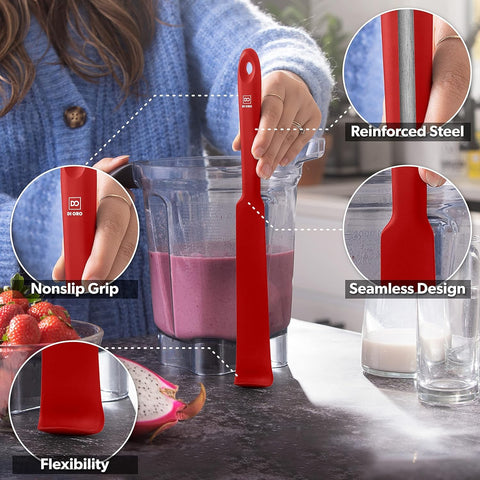 DI ORO spatulas in red, dishwasher safe, seamless design prevents food buildup