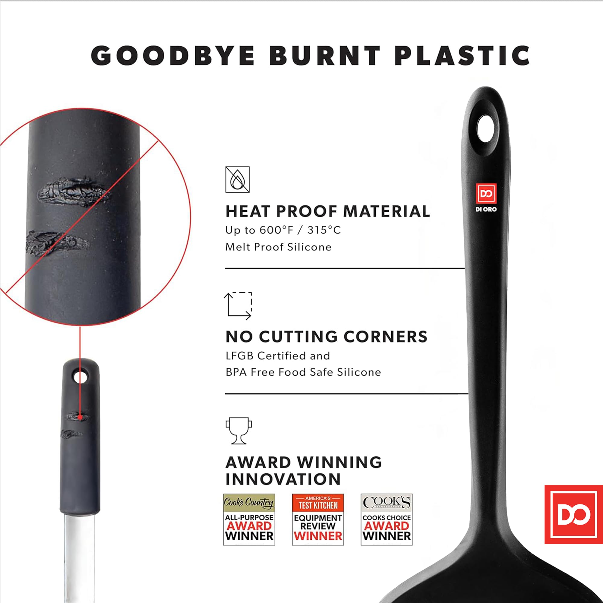 Sturdy stainless core under flexible silicone edges for stable lifting
