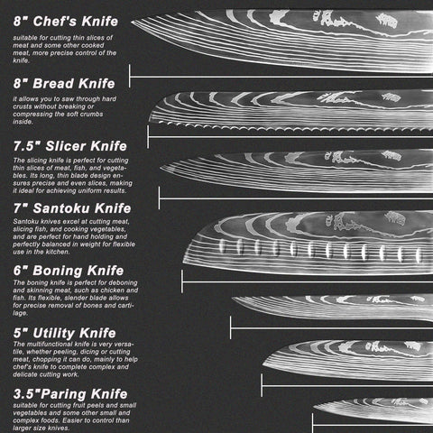 Diagsh 7-piece knife set boning knife: cleanly separate meat from bone.