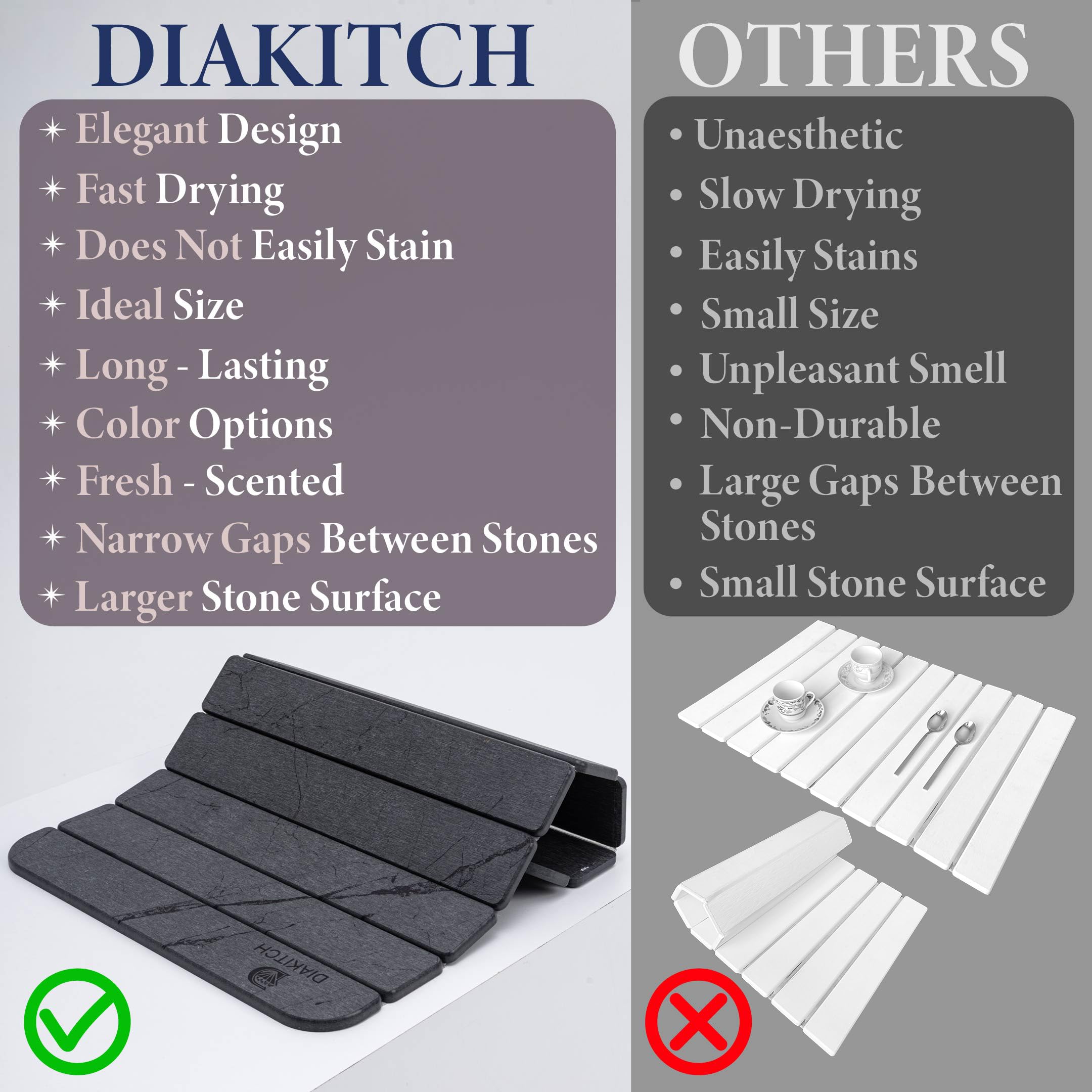 Diakitch stone drying mat minimalist marble design complements modern kitchens.