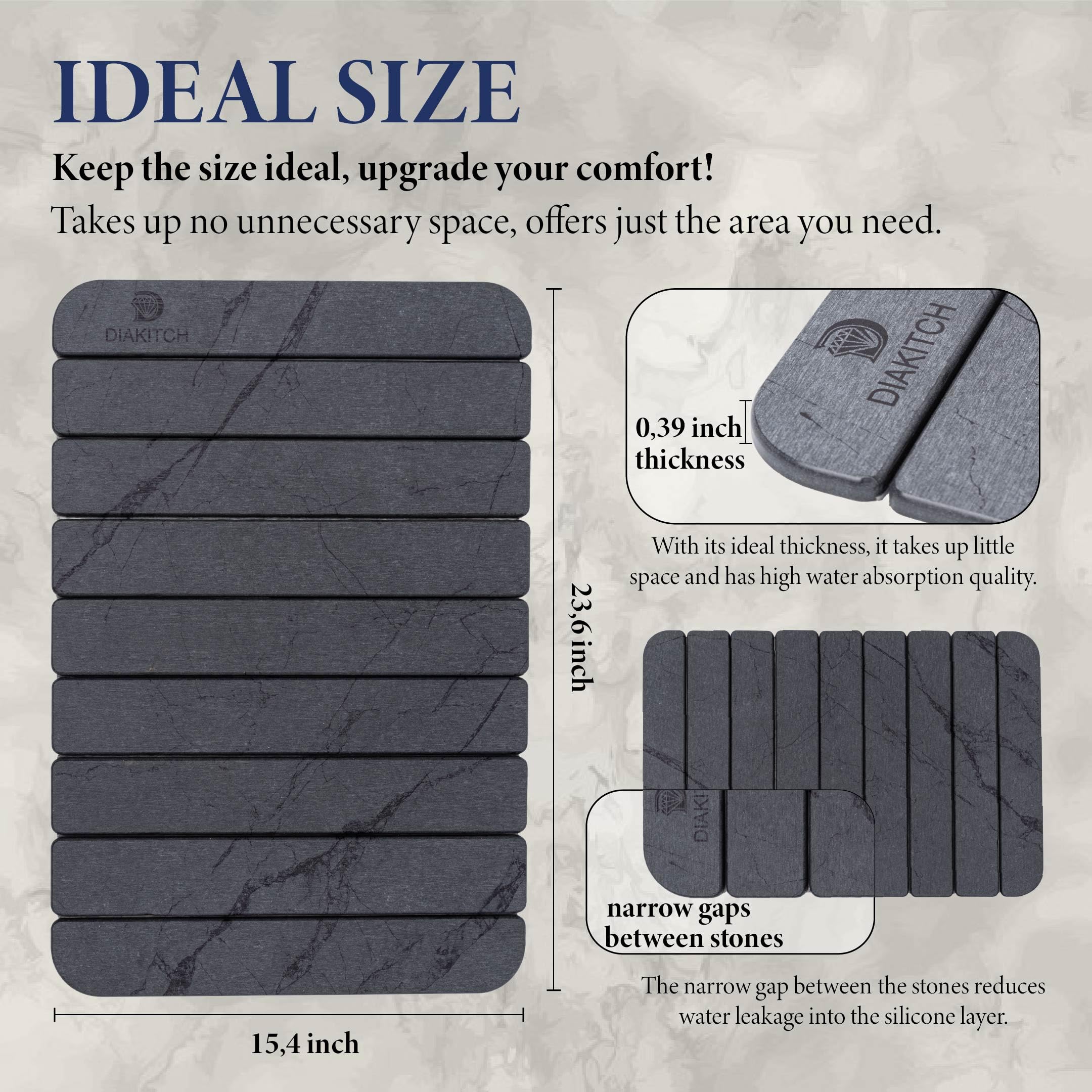 Diakitch stone drying mat absorbs moisture rapidly, keeping countertops clean and dry.