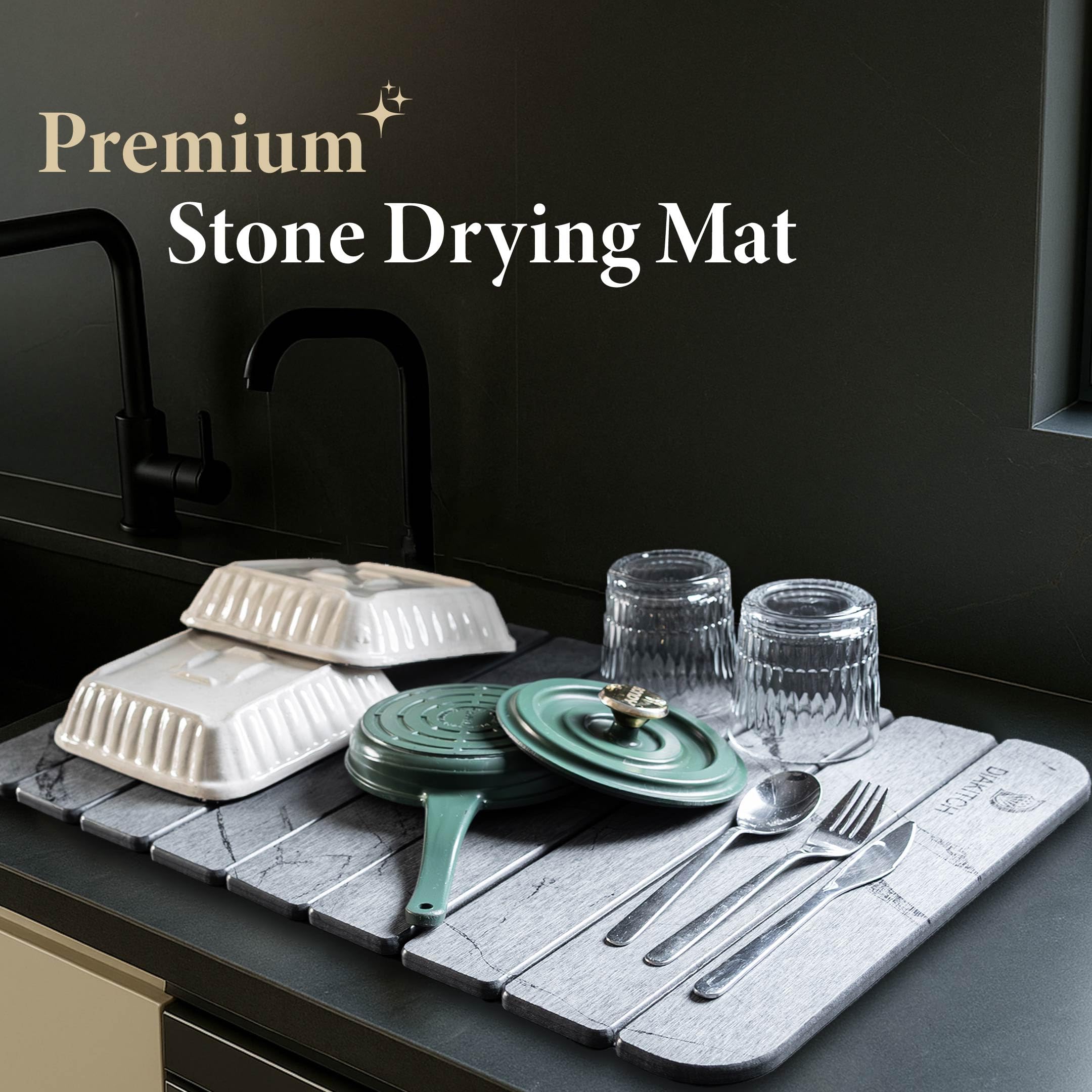 Diakitch stone drying mat features a non-slip base to prevent sliding during use.