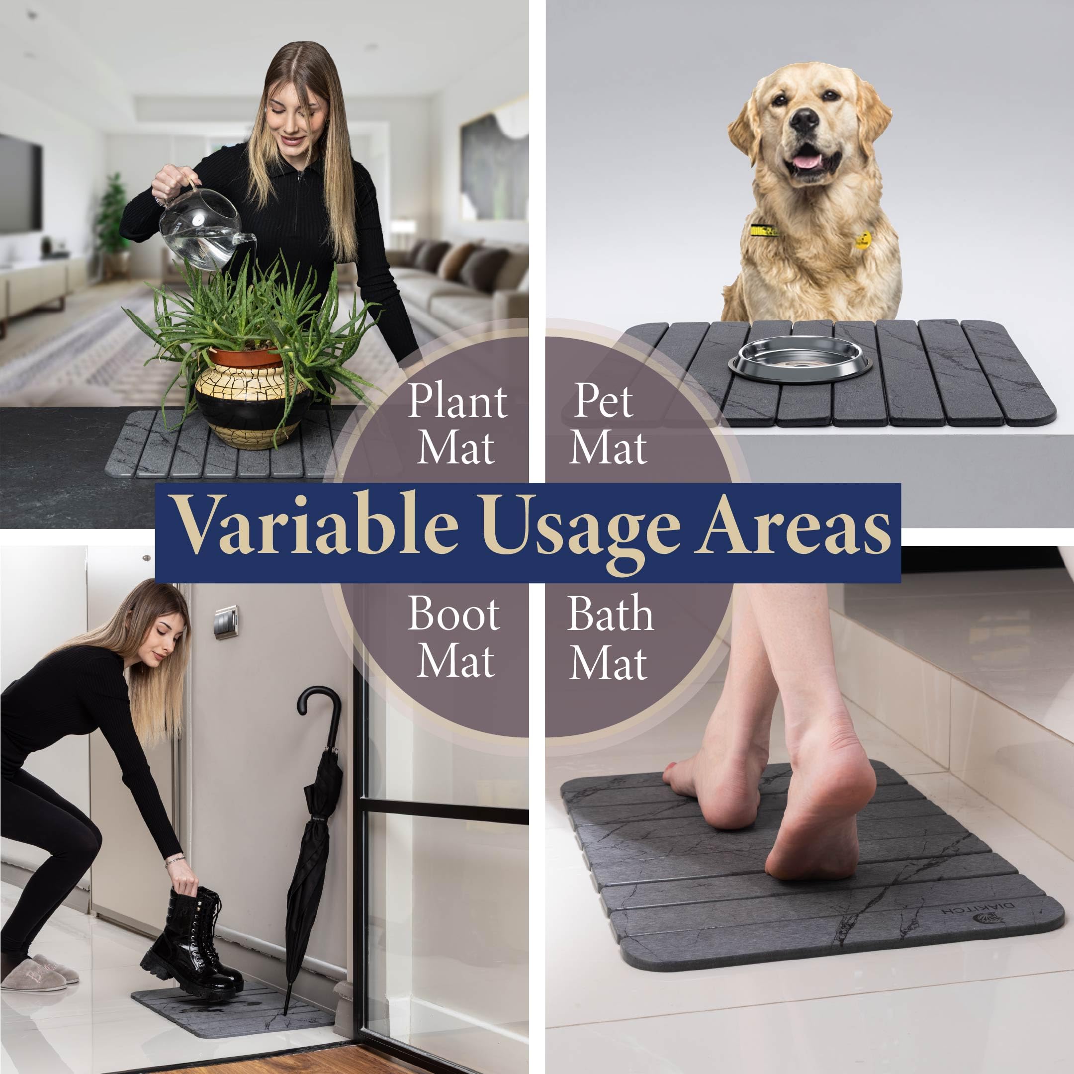 Diakitch stone drying mat versatile, serving as heat-safe pad or pet mat.