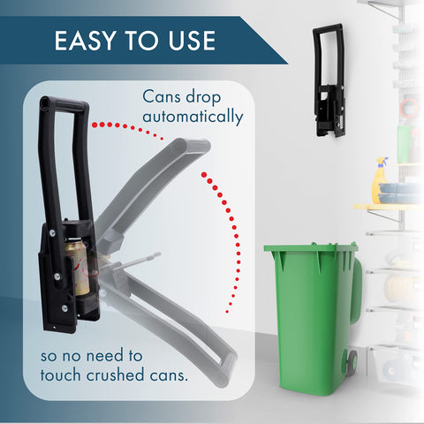 Dial Industries Easy Pull wall-mounted can crusher hand grip in use for ergonomic crushing.