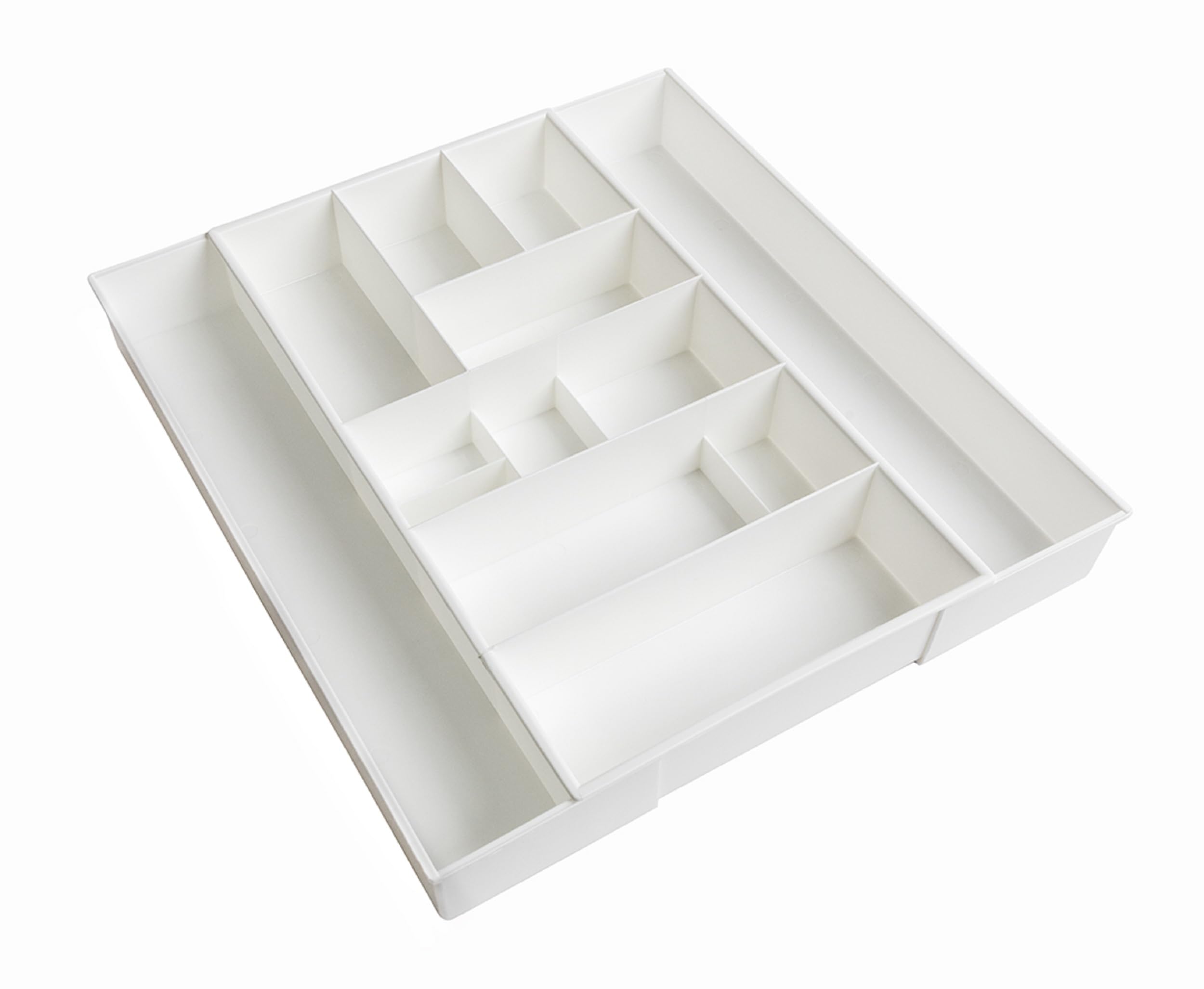 Dial Industries expandable junk drawer made of durable BPA-free plastic, easy to wipe clean.