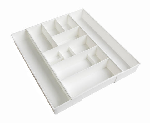 Dial Industries expandable junk drawer made of durable BPA-free plastic, easy to wipe clean.